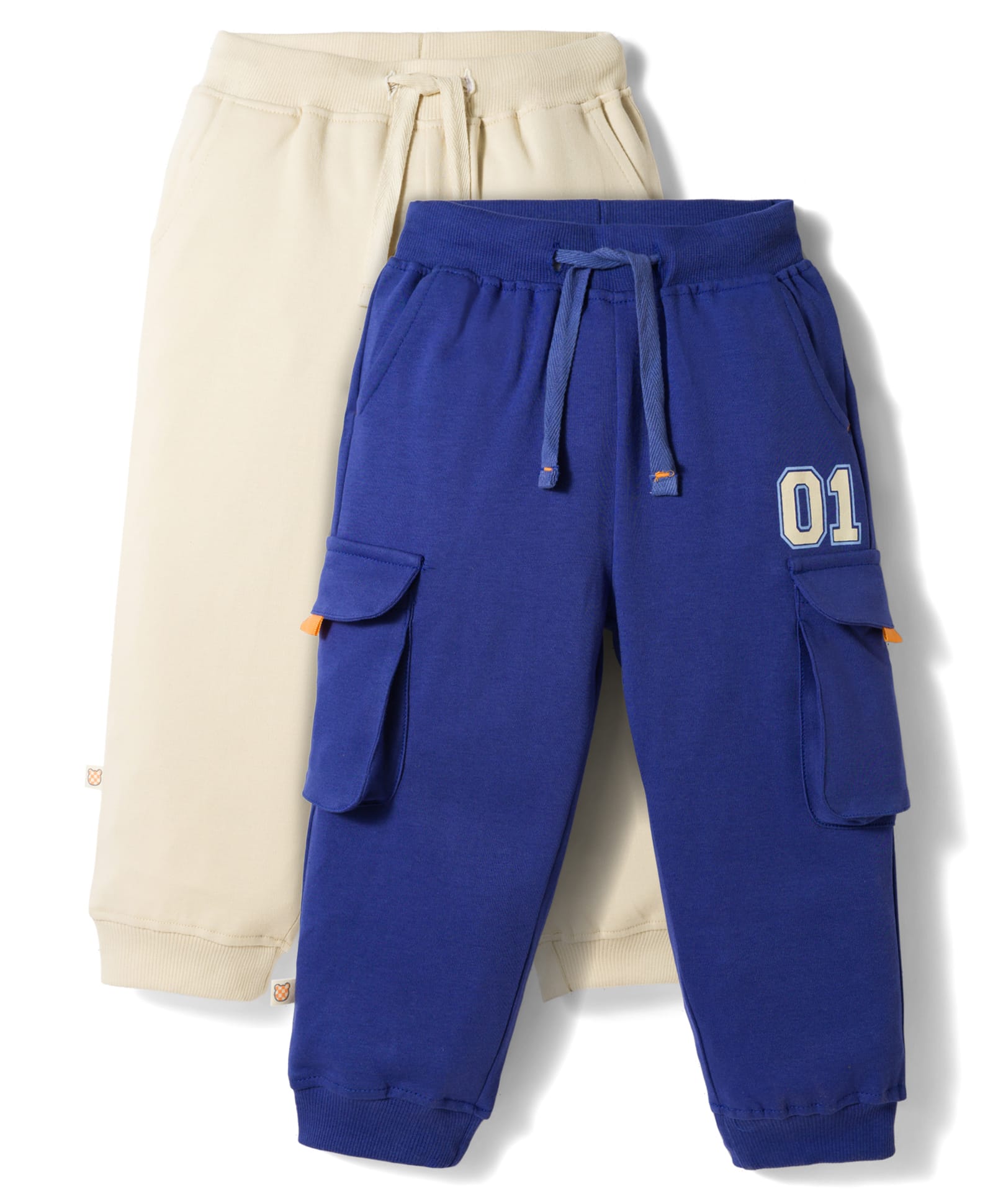 Bonfino 100% Cotton Knit Full Length Lounge Pants with Cargo Pocket & Number Print Pack of 2 - Navy Blue & Beige-picture-25