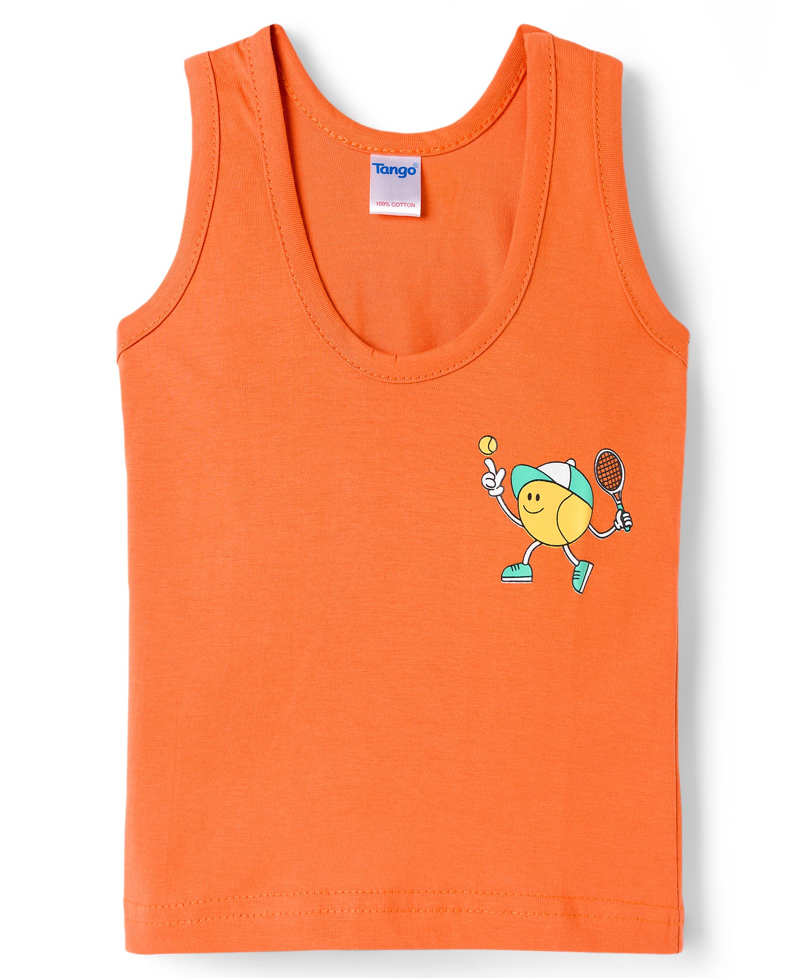 Tango Single Jersey Knit Sleeveless Vests With Tennis Ball Print - Orange-image-20