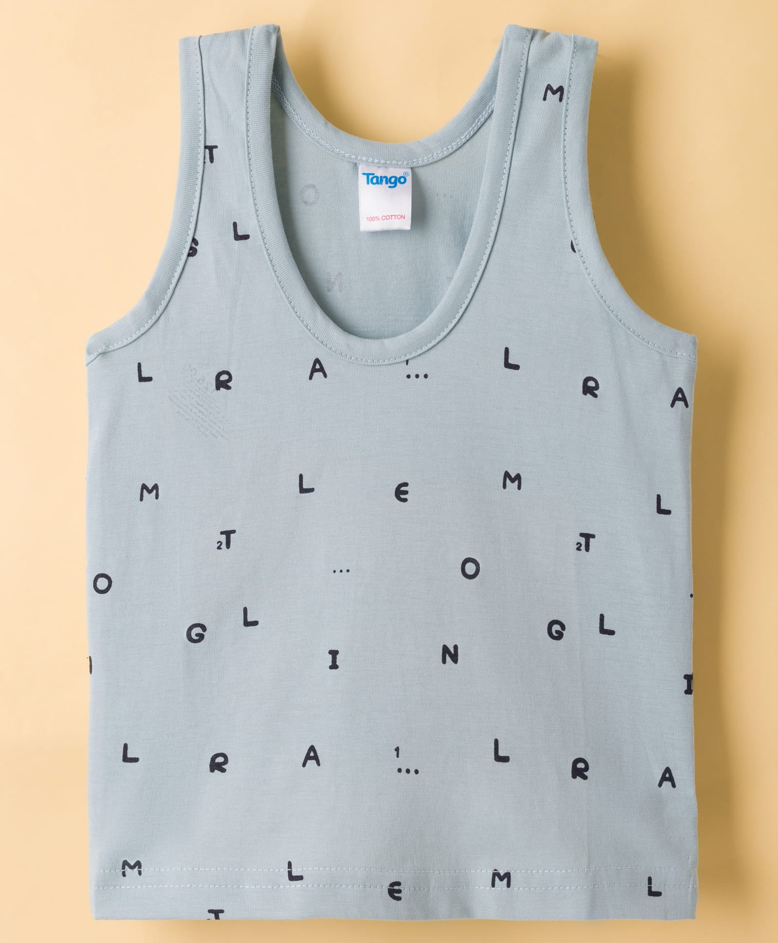 Tango Single Jersey Knit Sleeveless Vests With Text Print - Blue-picture-2