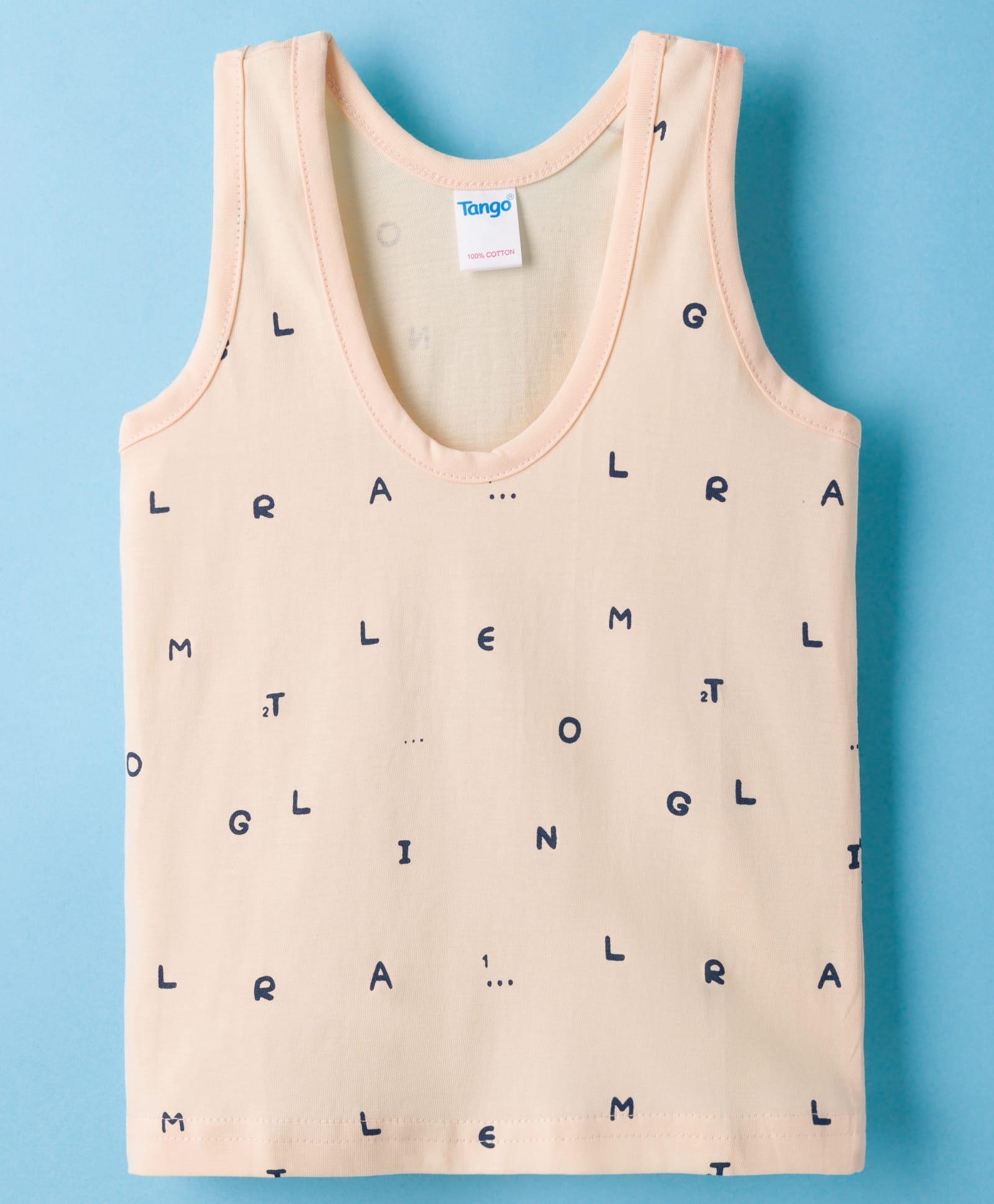 Tango Single Jersey Knit Sleeveless Vests With Text Print - Beige-image-3
