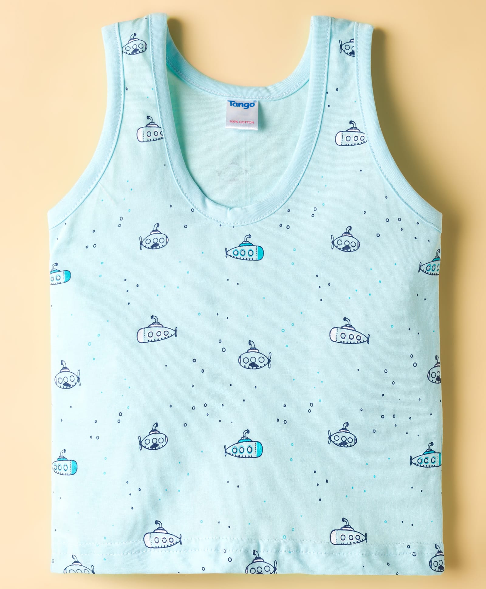 Tango Single Jersey Knit Sleeveless Vest with Submarine Print - Aqua Blue-image-11