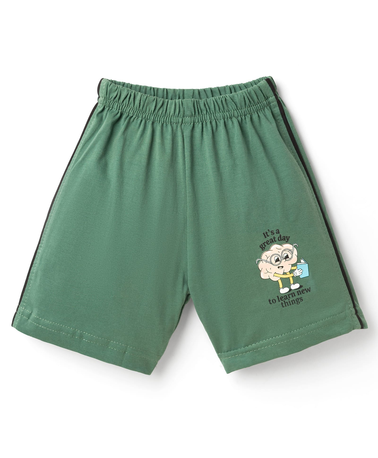 Doreme Terry Knit Above Knee Length Shorts With Text Print - Green-image-39