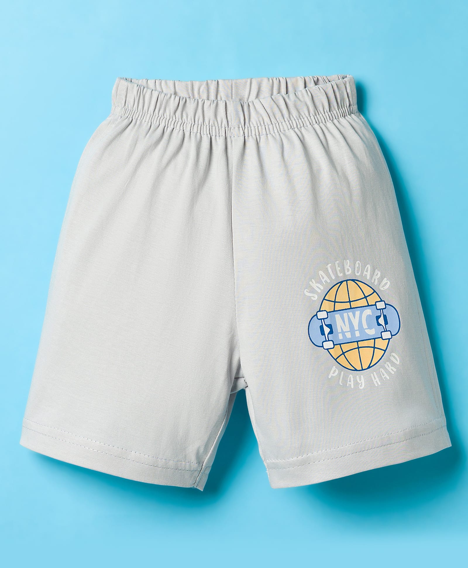 Tango Single Jersey Knit Knee Length Shorts With Text Print - Light Blue-picture-26