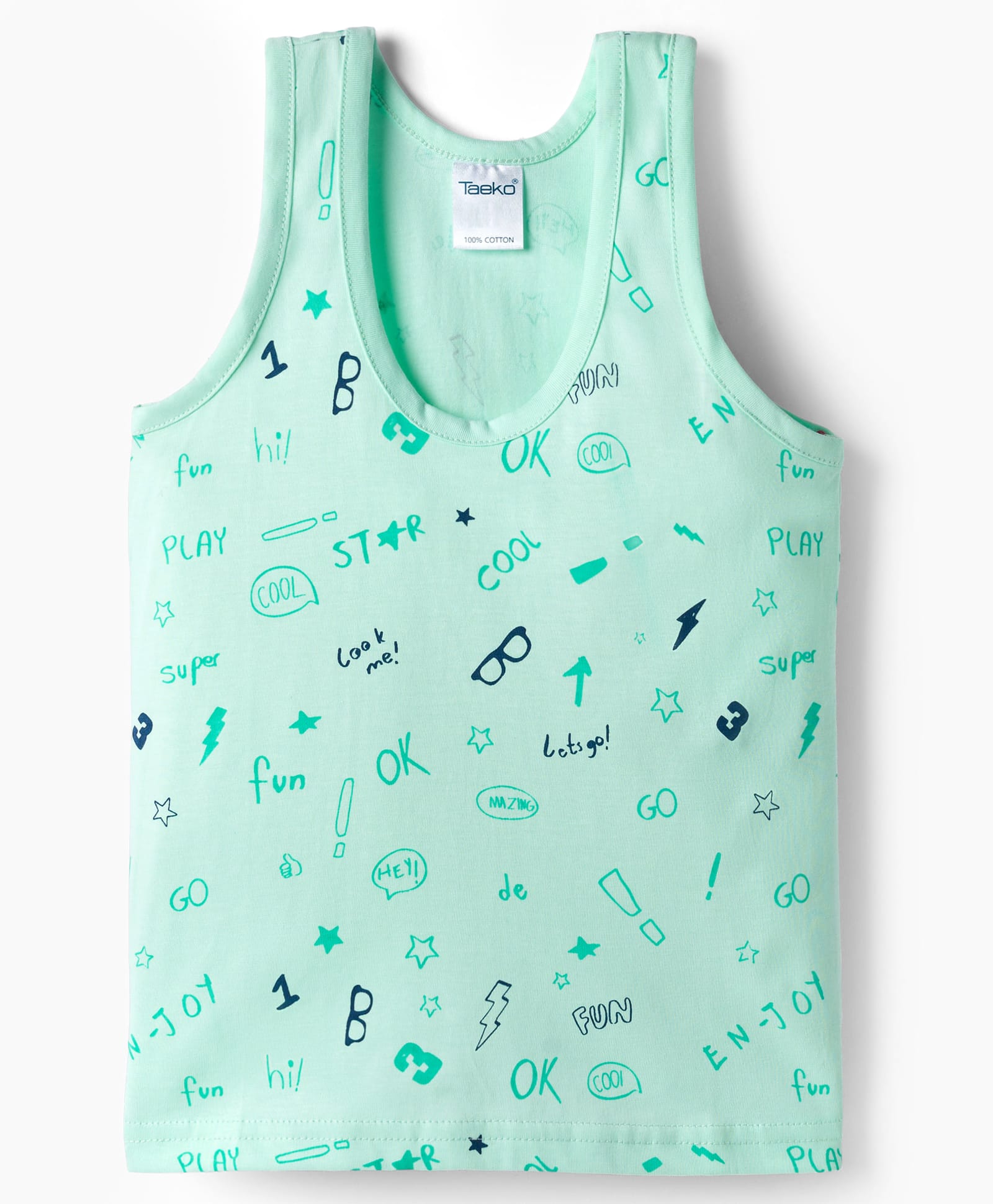 Taeko Single Jersey Knit Sleeveless Vests With Text Print - Mint-picture-33