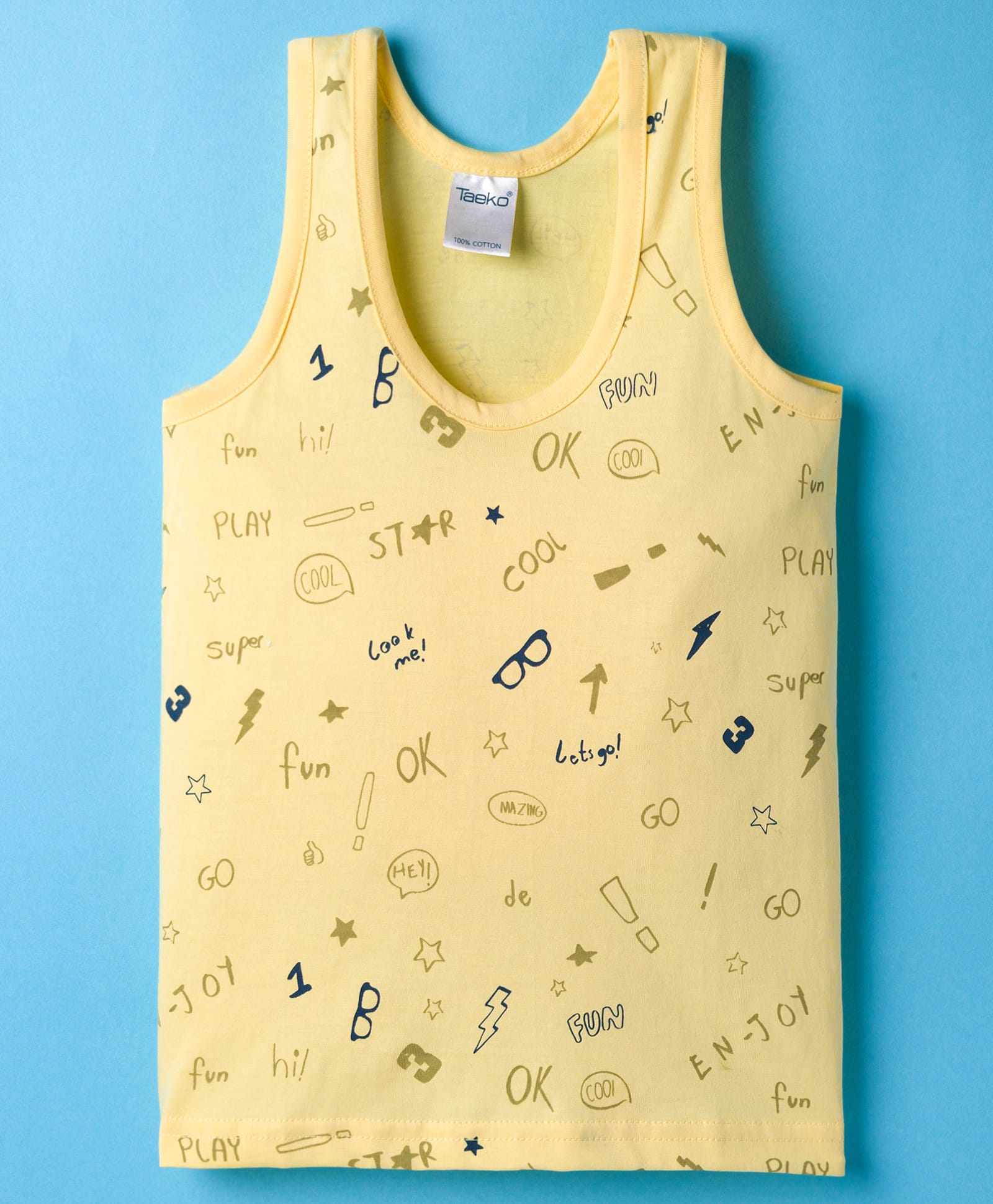 Taeko Single Jersey Knit Sleeveless Vests With Text Print - Yellow-picture-23