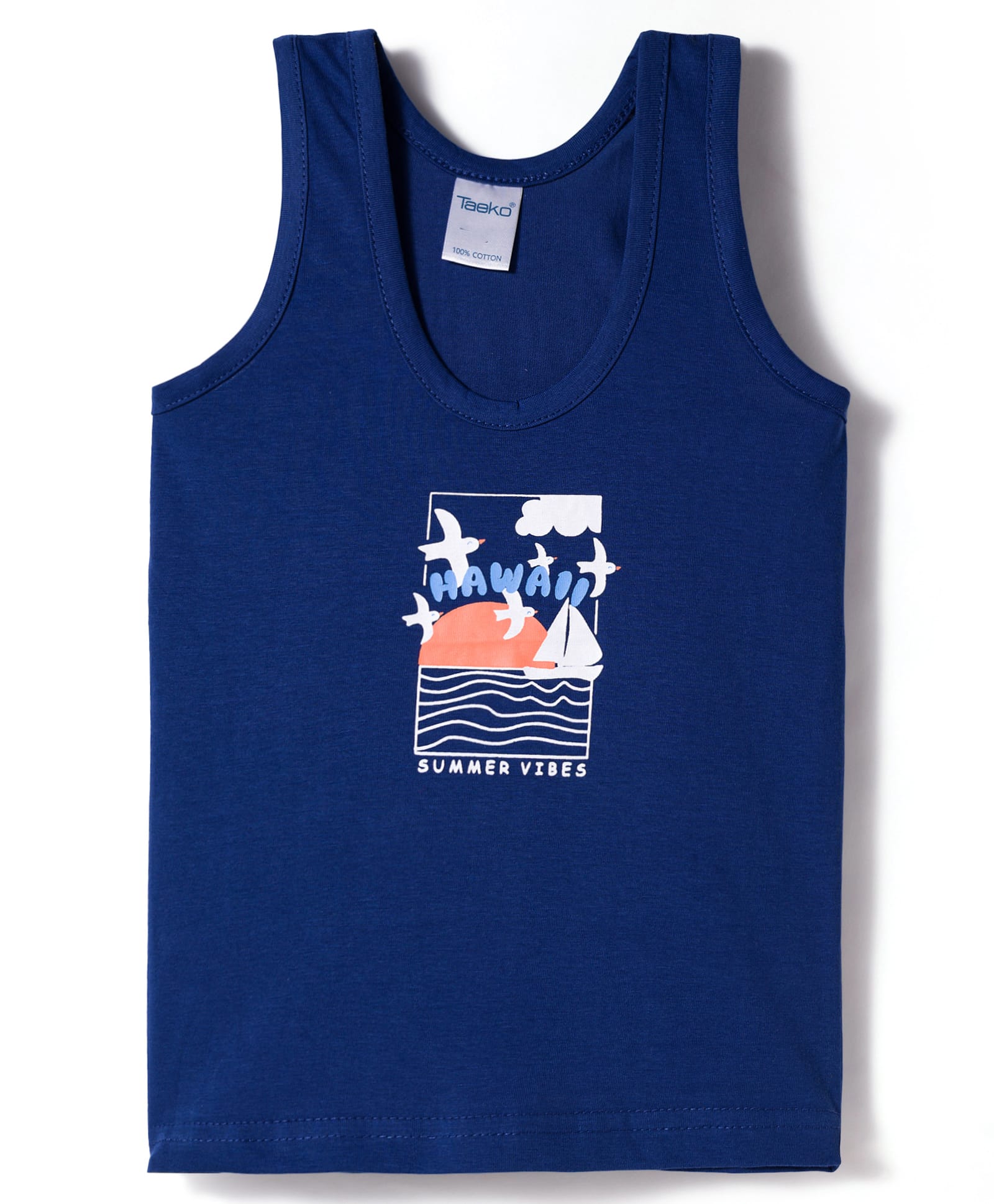 Taeko Single Jersey Knit Sleeveless Vest With Beach Theme Print - Navy Blue-image-30