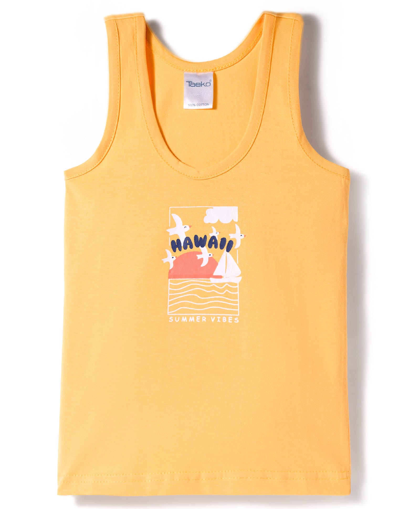 Taeko Single Jersey Knit Sleeveless Vest With Beach Theme Print - Yellow-picture-16