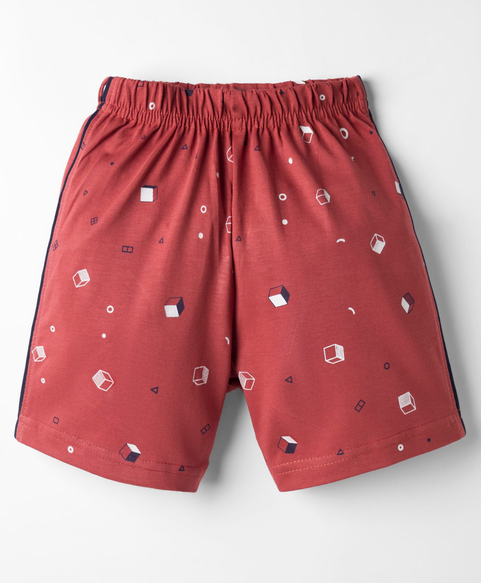 Taeko Single Jersey Knit Knee Length Shorts With Square - Red-picture-24
