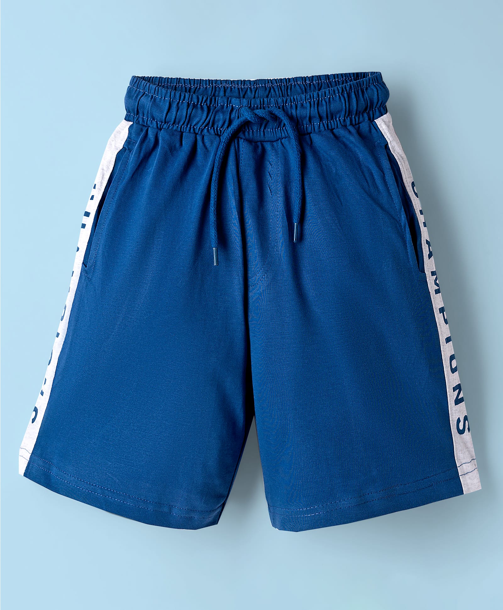 Taeko Single Jersey Knit Knee Length Shorts with Text Print - Blue-picture-18