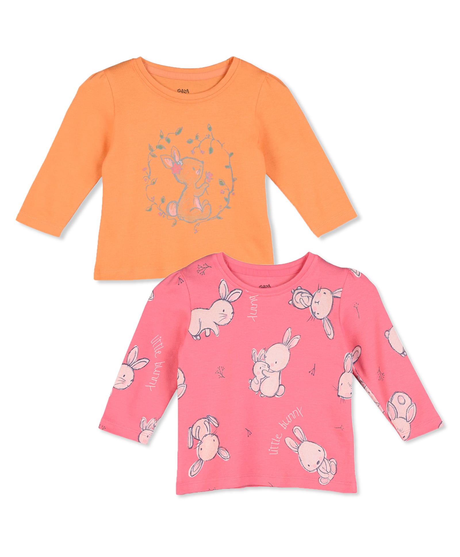 MINI KLUB Cotton Pack Of 2 Full Sleeves Animal Printed Tops - Orange & Pink-picture-11