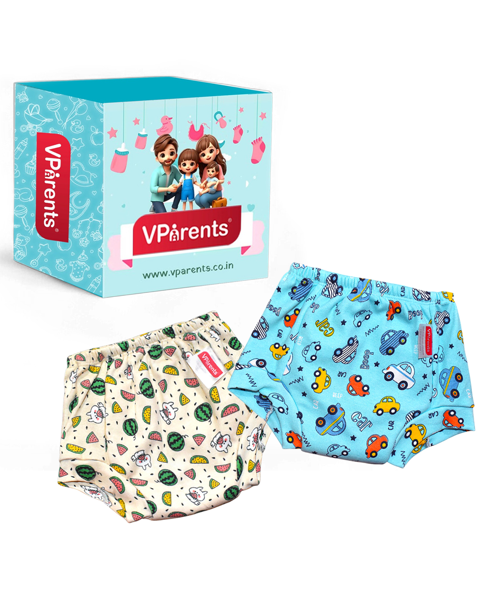 VParents Padded Underwear for Babies and Toddlers with 3 Layers of Cotton Padding Potty Training Pull Up & Diaper-Free Time (3-4 Years) PO2 Fruity & Car Multicolour-picture-15