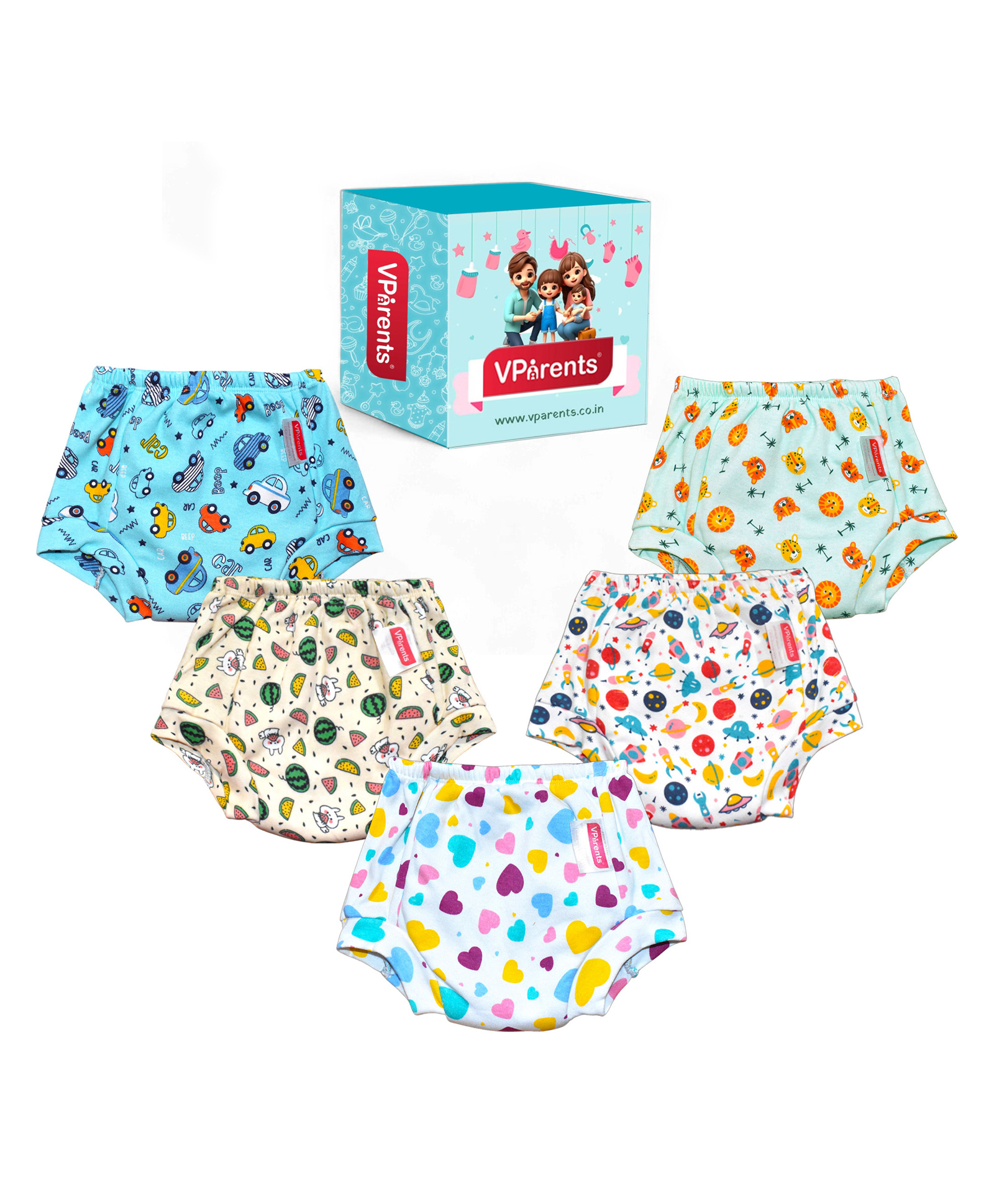 VParents Padded Underwear for Babies and Toddlers with 3 Layers of Cotton Padding Potty Training Pull Up & Diaper-Free Time (3-4 Years) PO5 Lion, Car, Heart, Galaxy & Fruity-picture-41