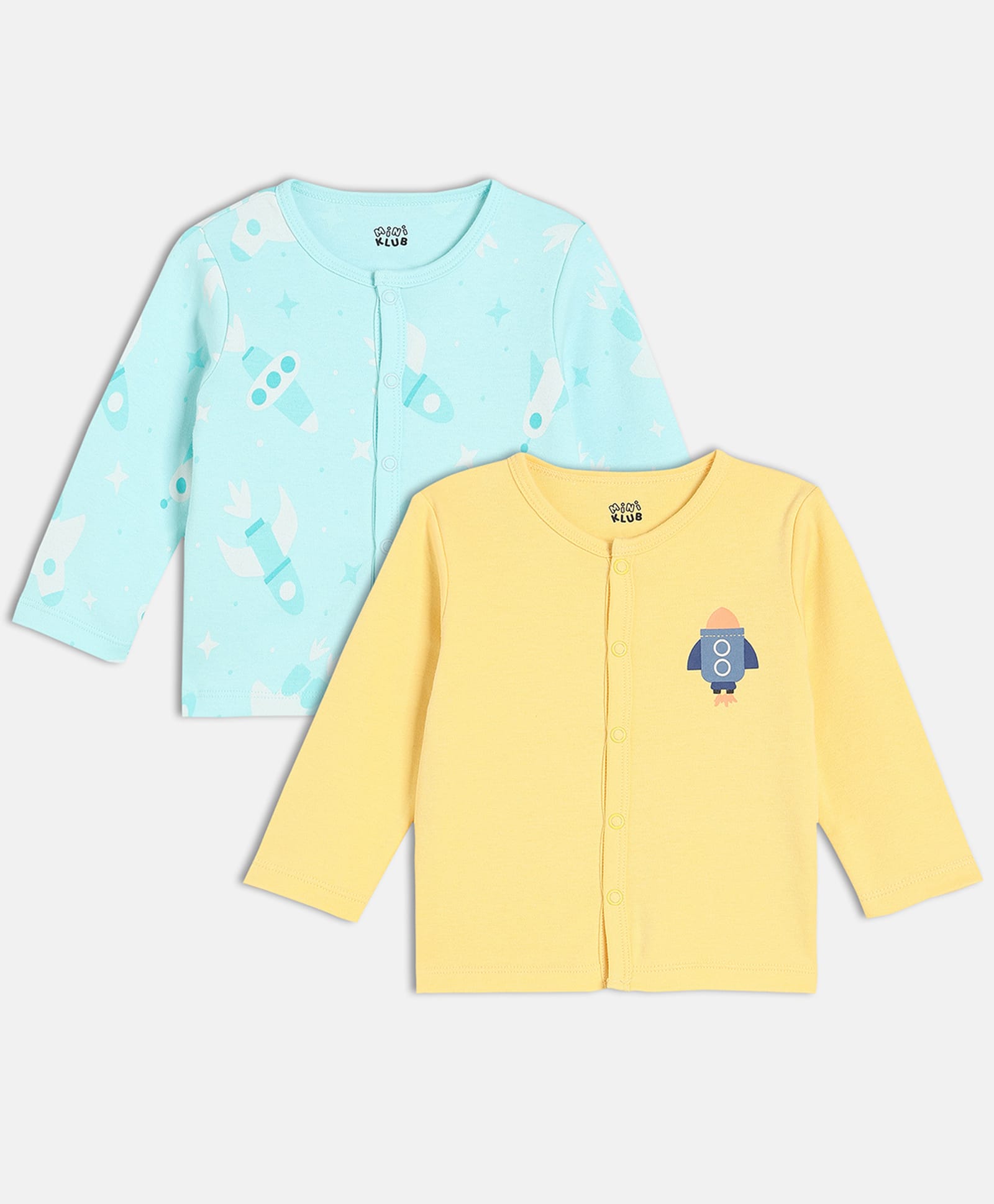 MINI KLUB Cotton Knit Pack Of 2 Full Sleeves Space Theme Printed Front Open Vests - Blue & Mustard-picture-37