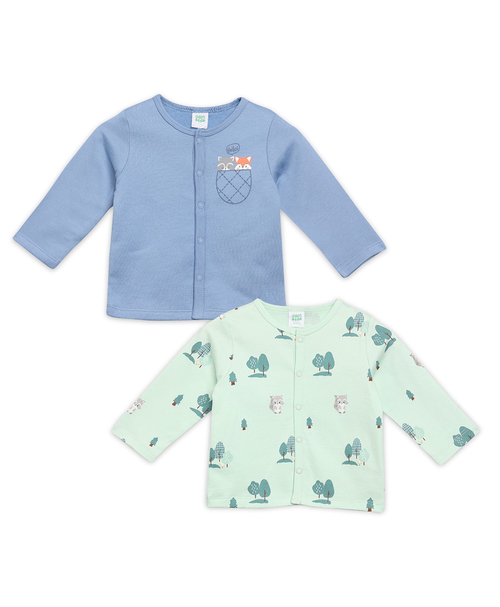MINI KLUB Cotton Knit Pack Of 2 Full Sleeves Animal Printed Front Open Vests - Blue & Green-image-28