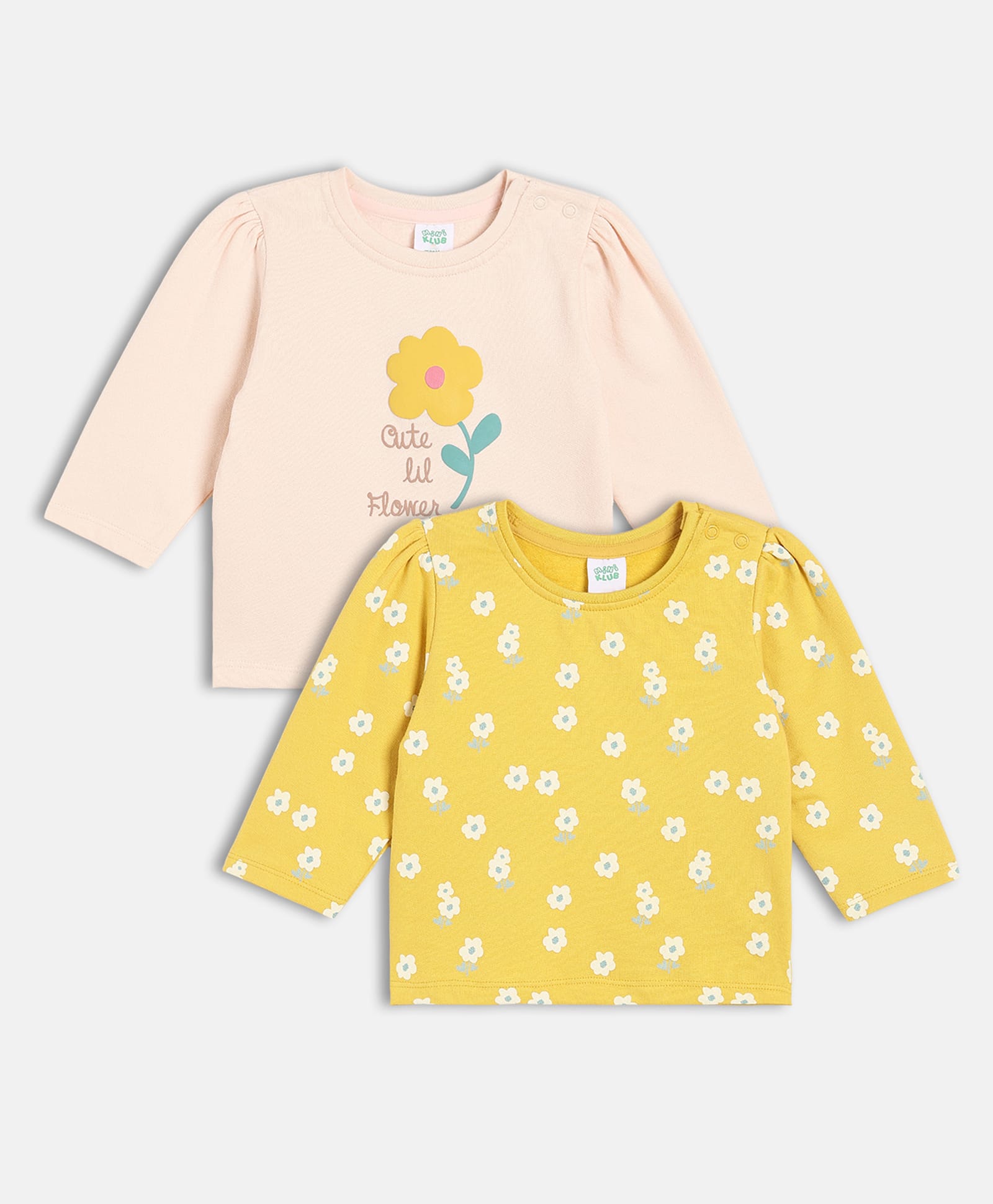 MINI KLUB Cotton Knit Pack Of 2 Full Sleeves Floral Printed Tops -Yellow & Pink-picture-11