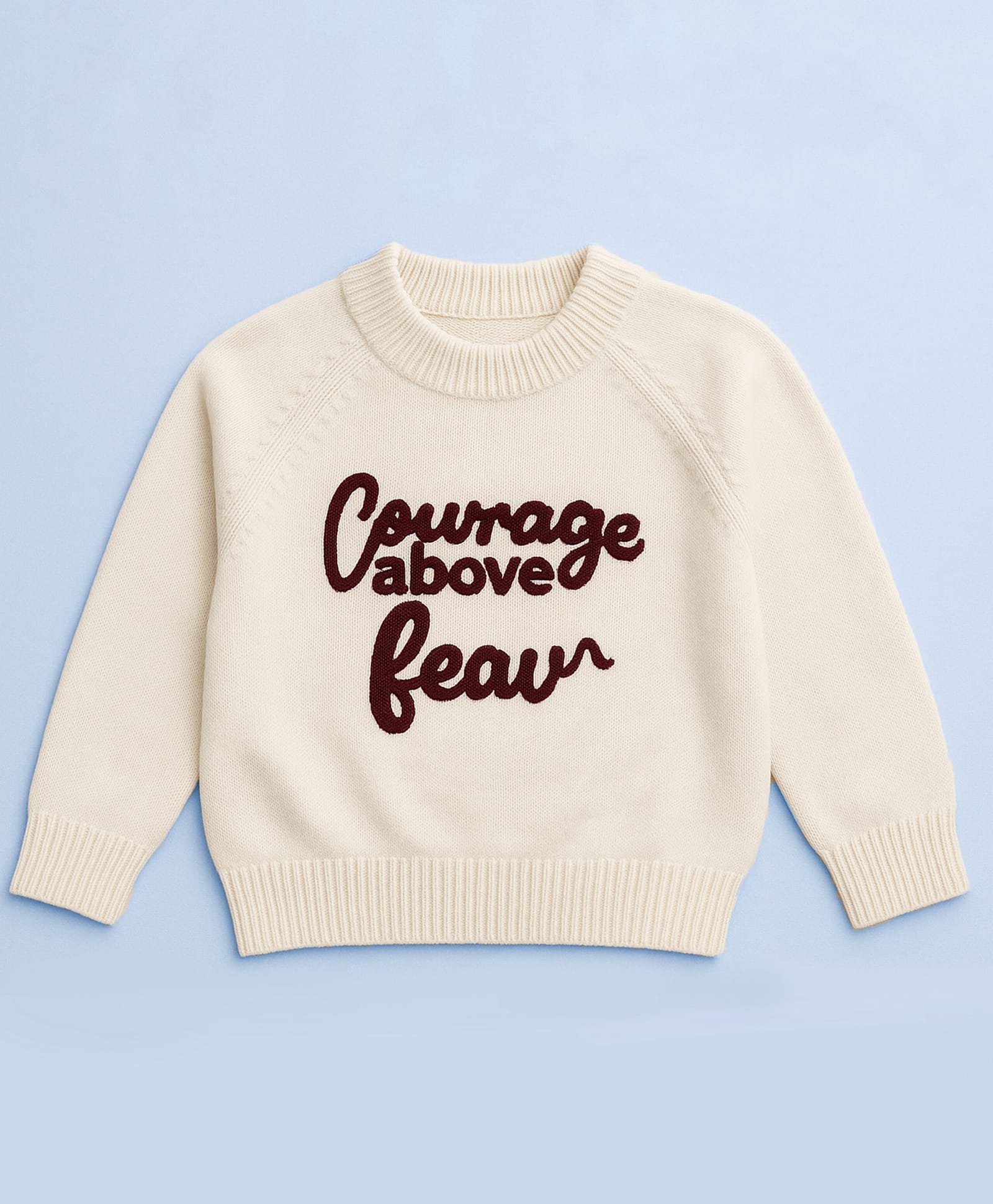 Little Surprise Box Knit Full Sleeves Courage Above Fear Text Printed Sweater - Cream-picture-31