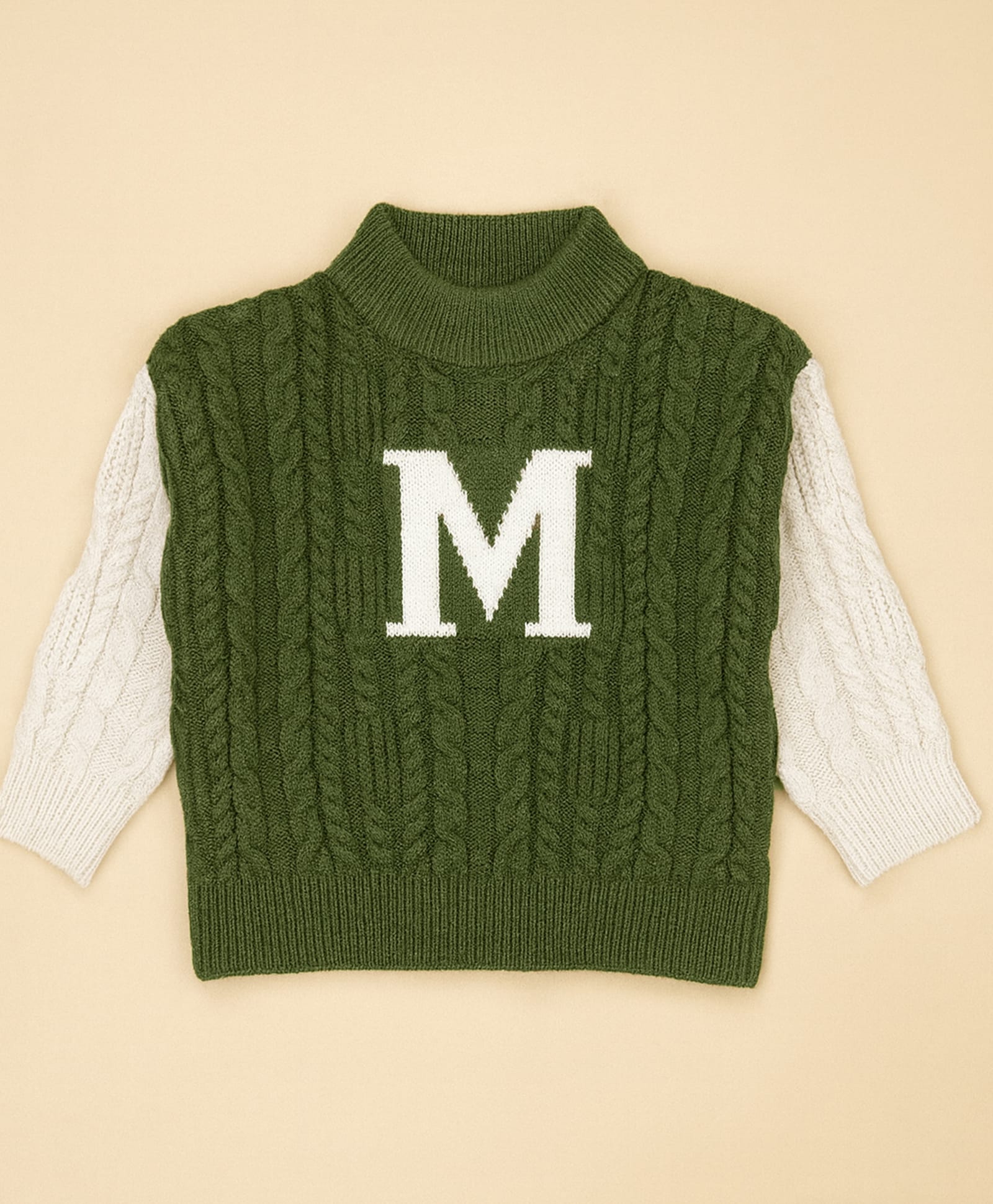 Little Surprise Box Knit Full Sleeves M Text Designed Sweater - Olive Green-picture-32