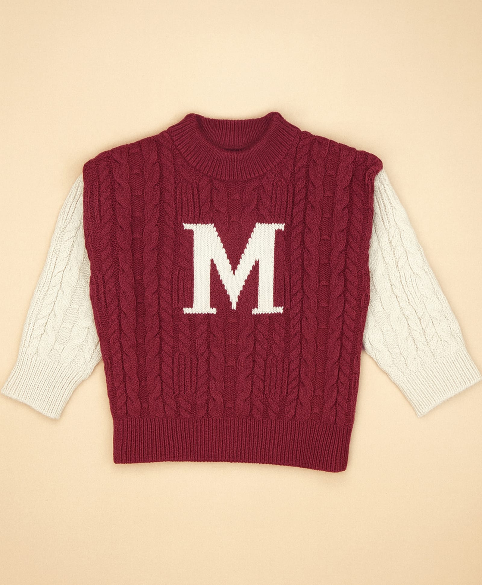 Little Surprise Box Knit Full Sleeves M Text Designed Colour Blocked Sweater - Maroon-picture-22