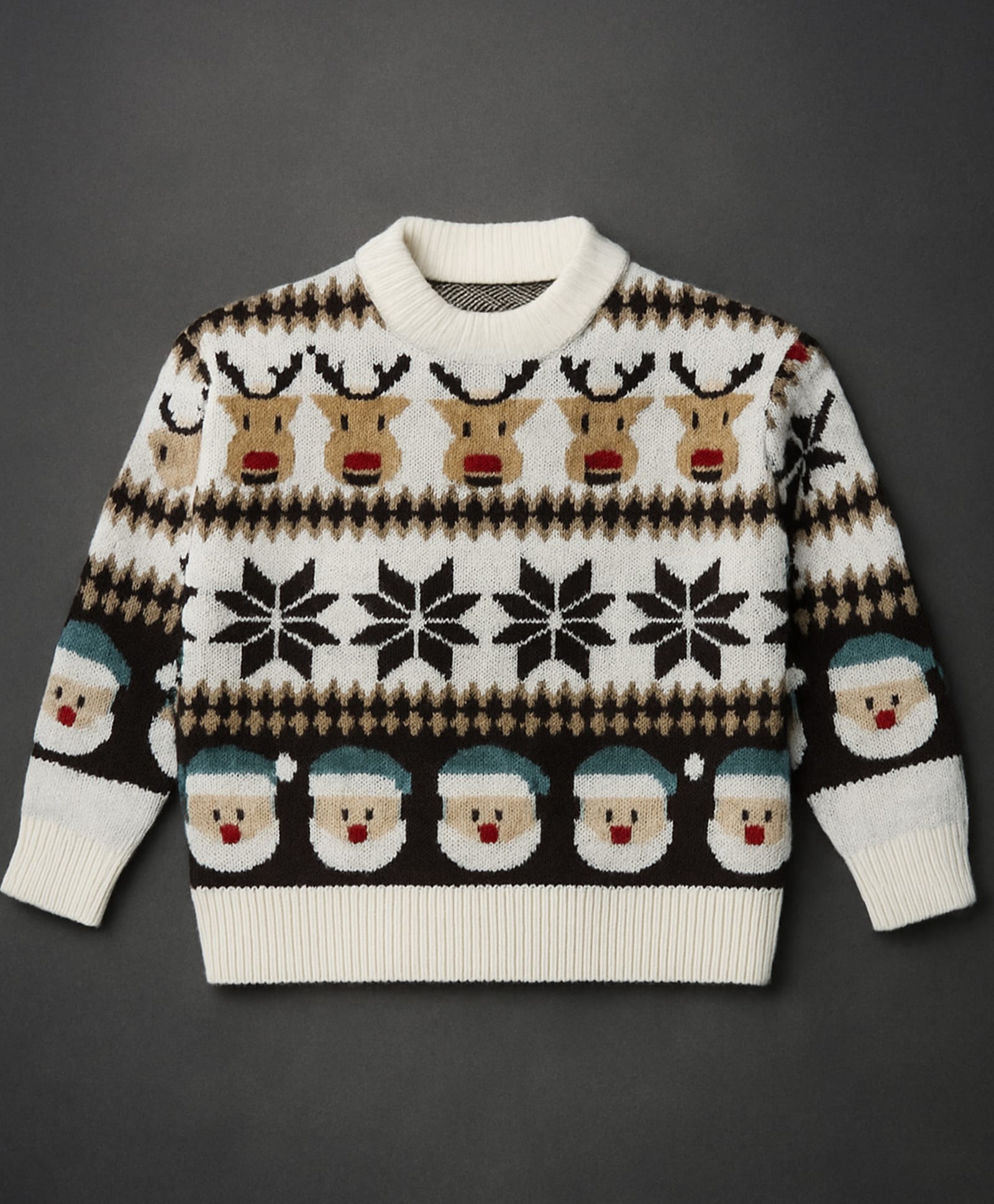Little Surprise Box Christmas Theme Knit Full Sleeves Santa & Reindeer Designed Sweater - Cream-picture-28