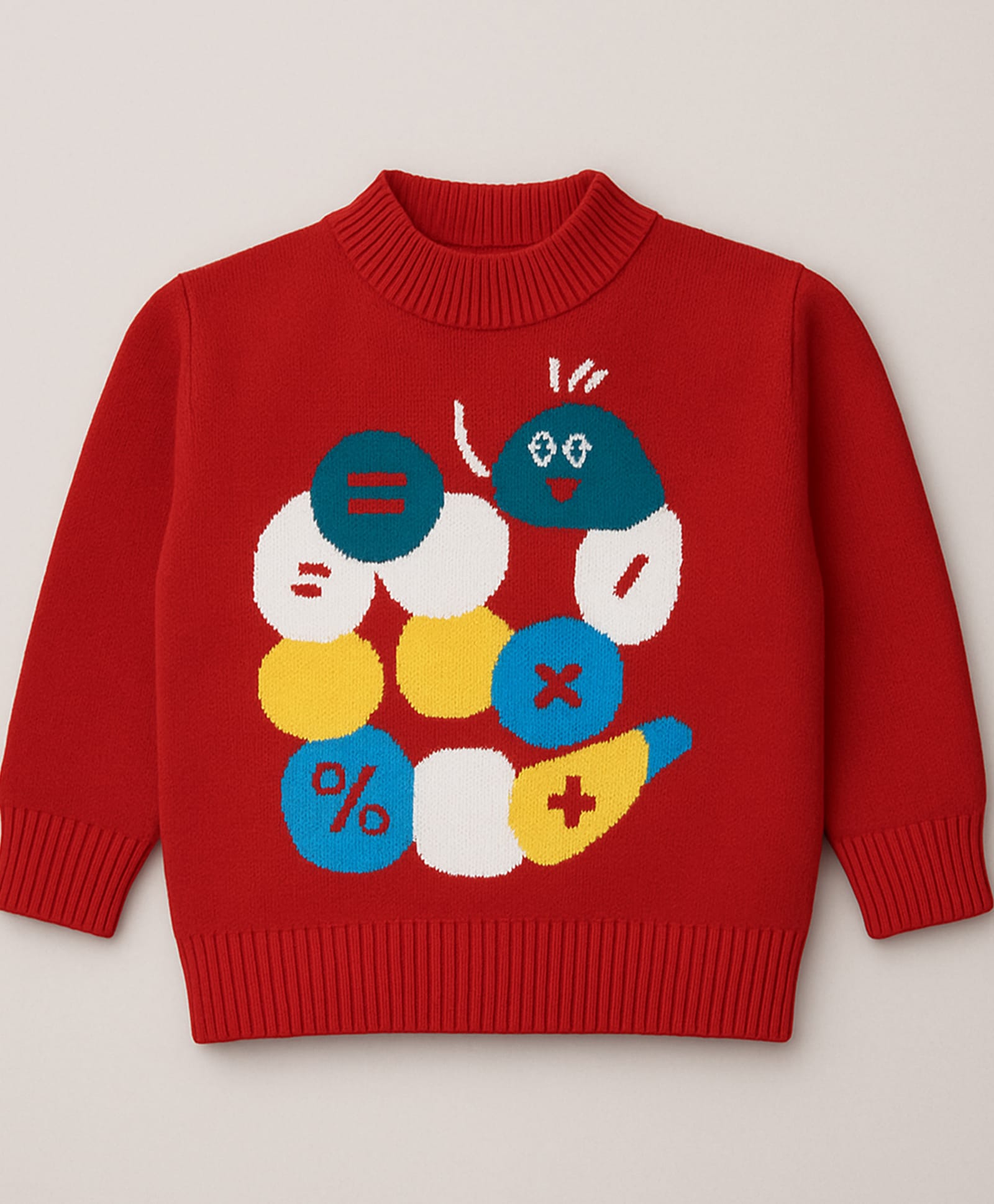 Little Surprise Box Knit Full Sleeves Math Symbol Caterpillar Designed Sweater - Red-picture-35
