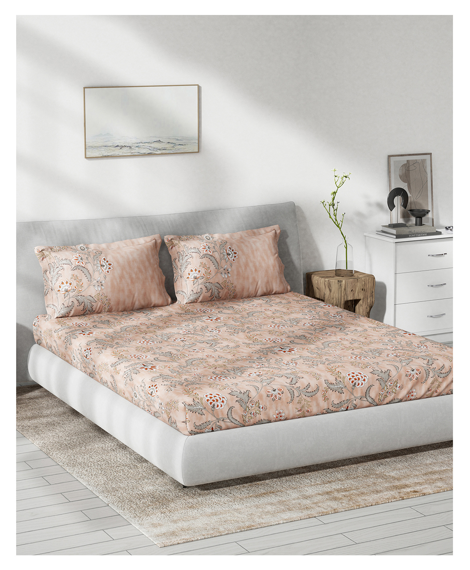 d'decor DDecor Primary Collection 100% Cotton Ethnic 136TC King Fitted Bedsheet wiith 2 Pilow Covers - Pink-picture-48