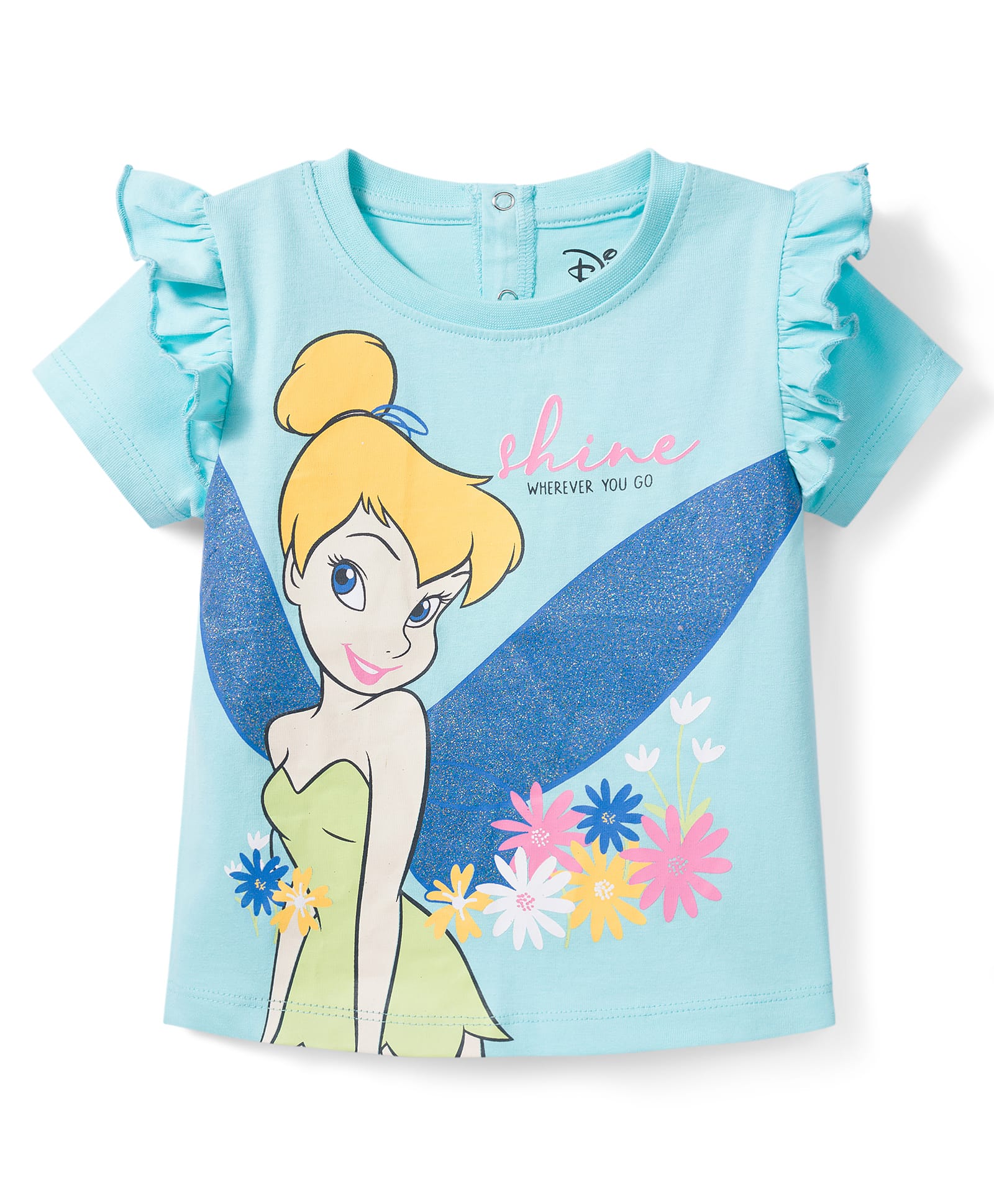 Babyhug Disney Single Jersey Knit Half Sleeves T-Shirt with Tinker Bell Graphic & Glitter Detailing - Light Blue-picture-23
