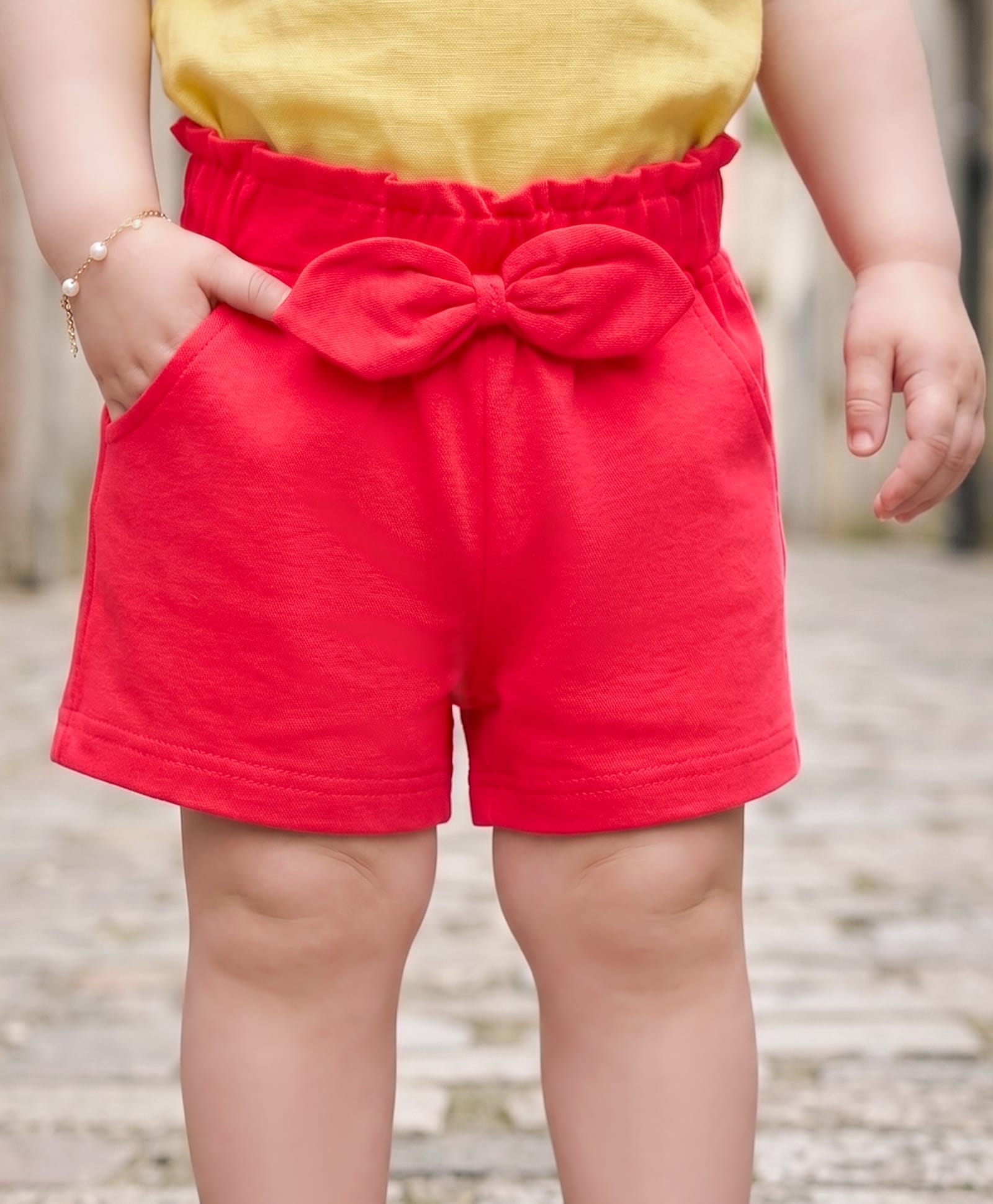 Babyoye Cotton Lycra Knit Solid Shorts With Bow Applique - Red-image-5