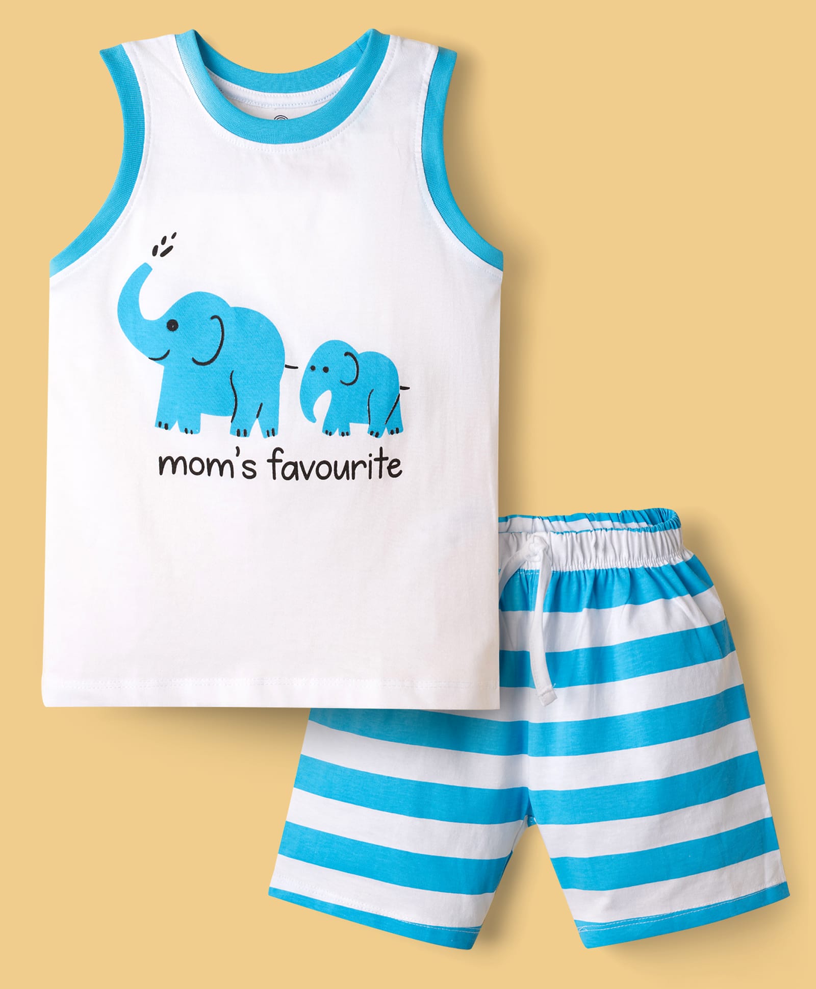 Doodle Poodle Single Jersey Knit Sleeveless T-Shirt & Shorts Night Suit Jumbo Print - White & Blue-picture-37