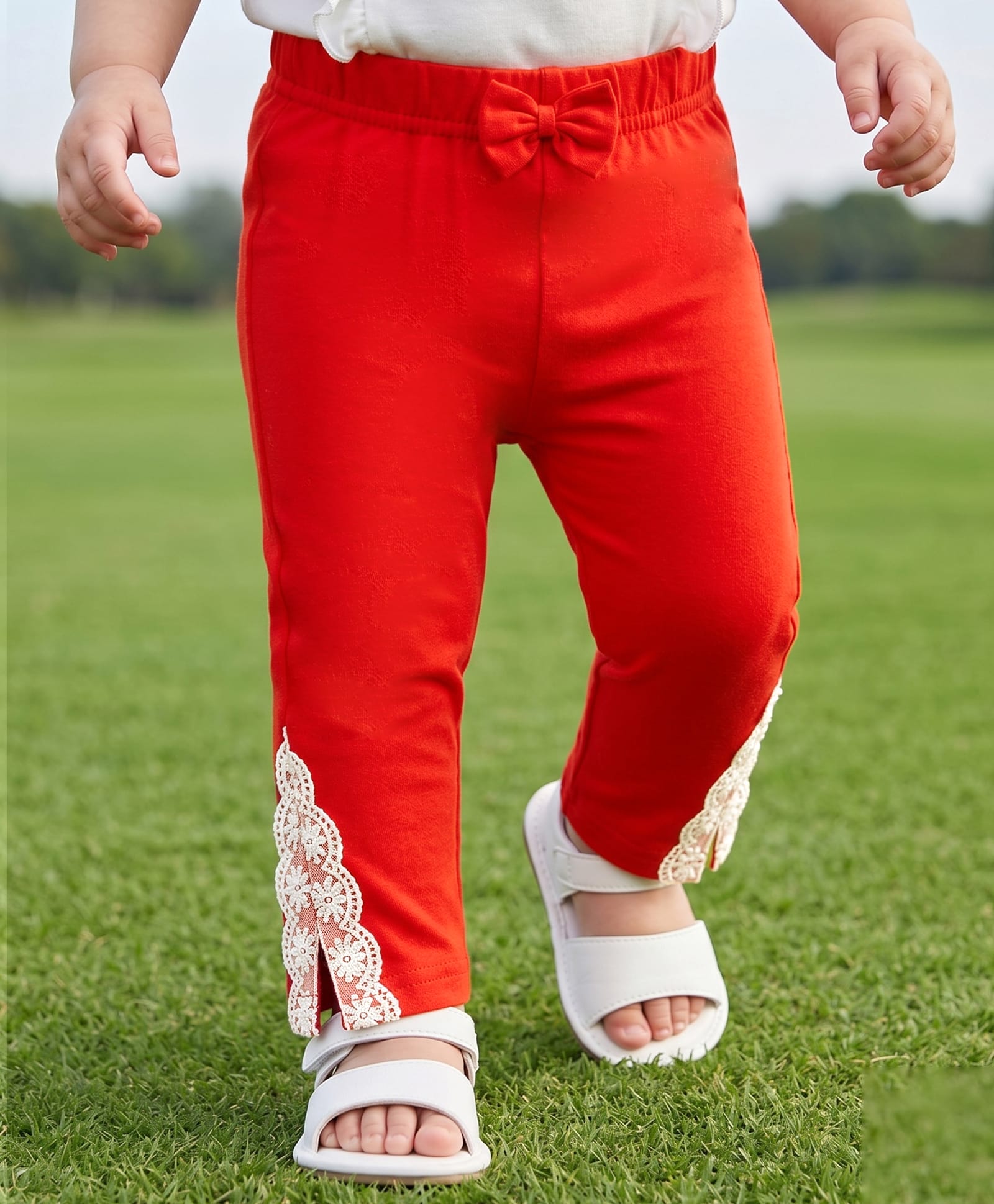 Babyoye Cotton Lycra Knit Full Length Leggings with Floral Embroidery - Red-picture-37