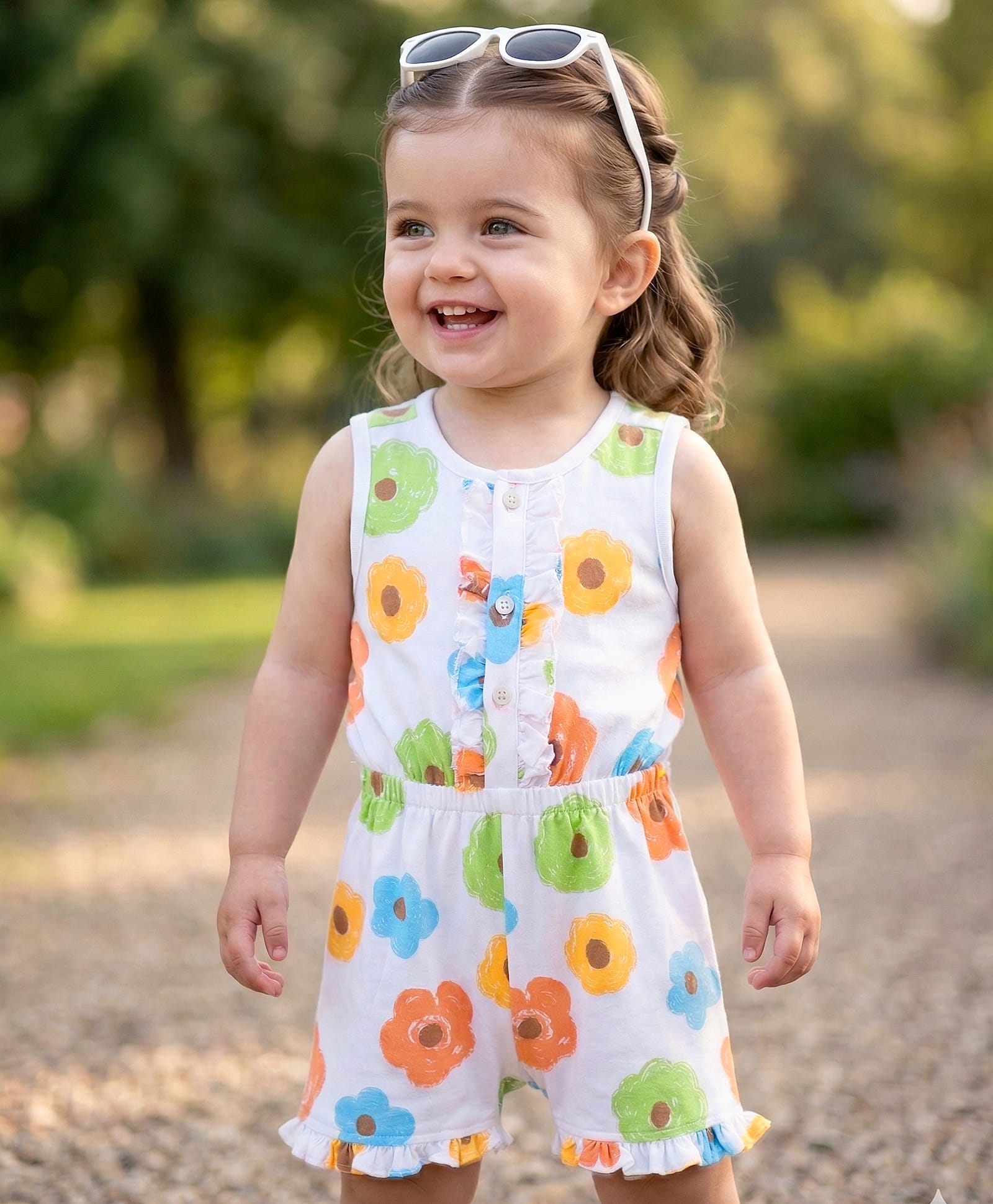 Babyoye Single Jersey Knit Sleeveless Jumpsuit with Floral Print - White-picture-46