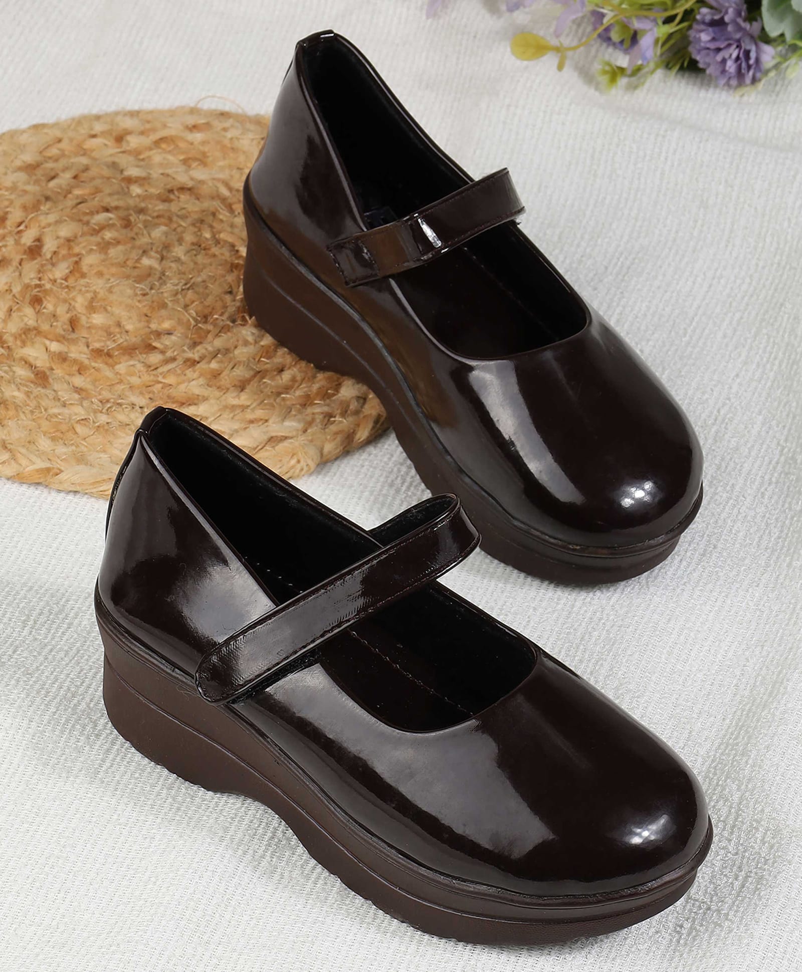 SHOES FOR JUNIORS Solid Velcro Closure Mary Jane Ballerinas - Brown-image-30