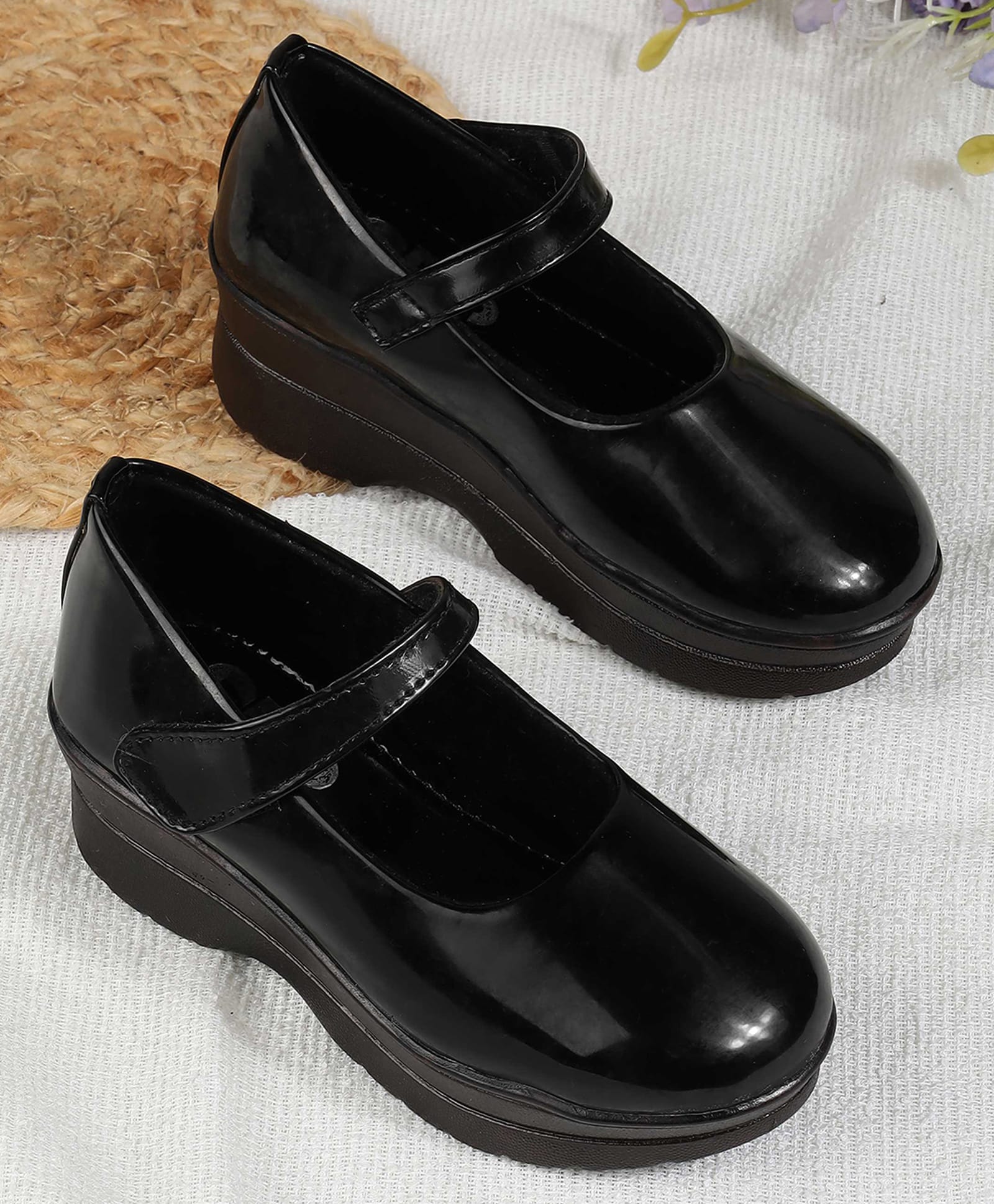 SHOES FOR JUNIORS Solid Velcro Closure Mary Jane Ballerinas - Black-image-33