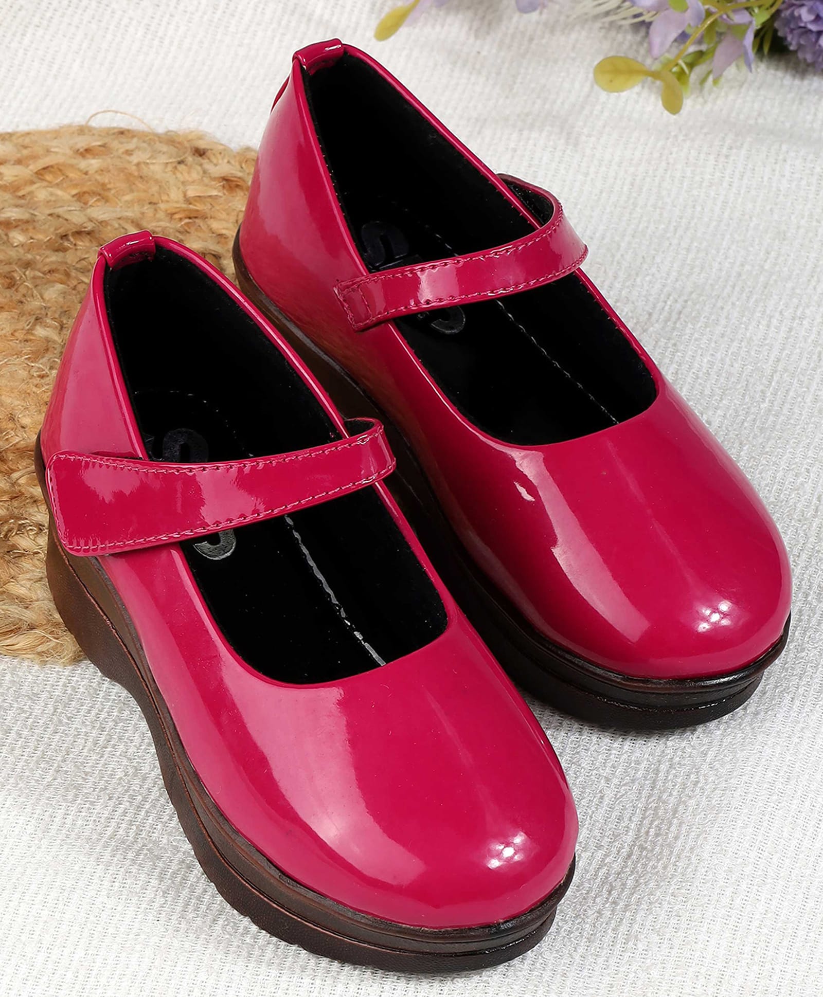 SHOES FOR JUNIORS Solid Velcro Closure Mary Jane Ballerinas - Fuchsia-image-3