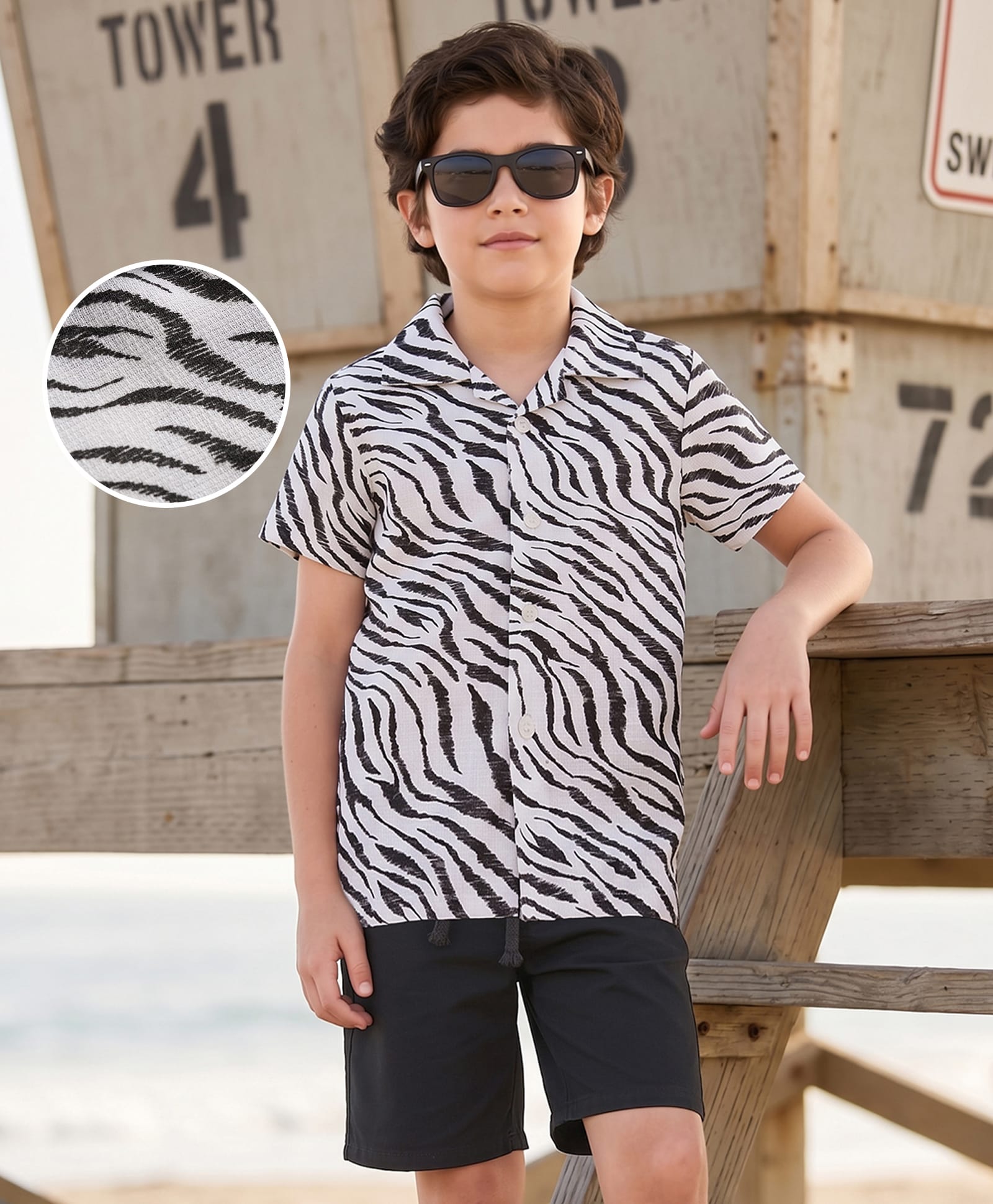 kookie kids india Kookie Kids Woven Half Sleeves Printed Shirt & Shorts Set - Black-picture-21