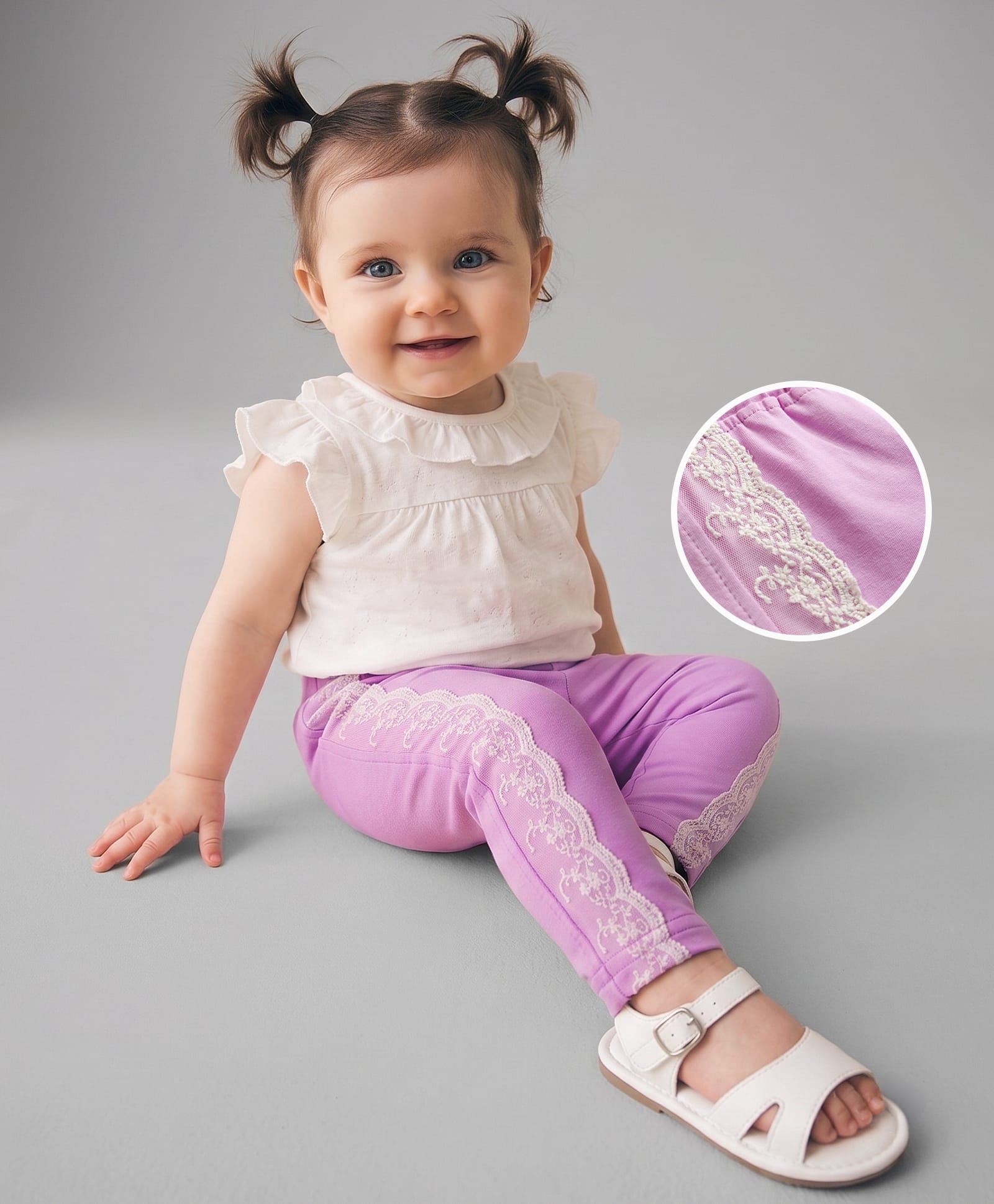 Babyoye Cotton Lycra Knit Full Length Leggings With Lace Detailing - Lavender-picture-29