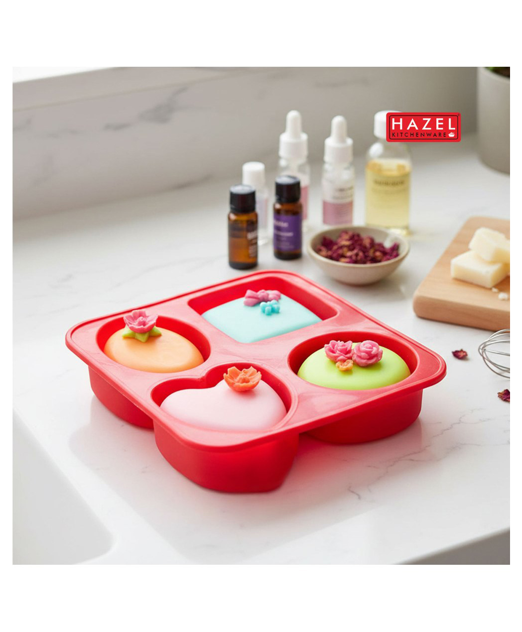HAZEL Silicone Mould, 4-Cavity Mould with Square, Oval, Heart & Round Shapes, Non-Stick, Flexible & Reusable Mold for Handmade , , Jelly & Chocolate-image-10