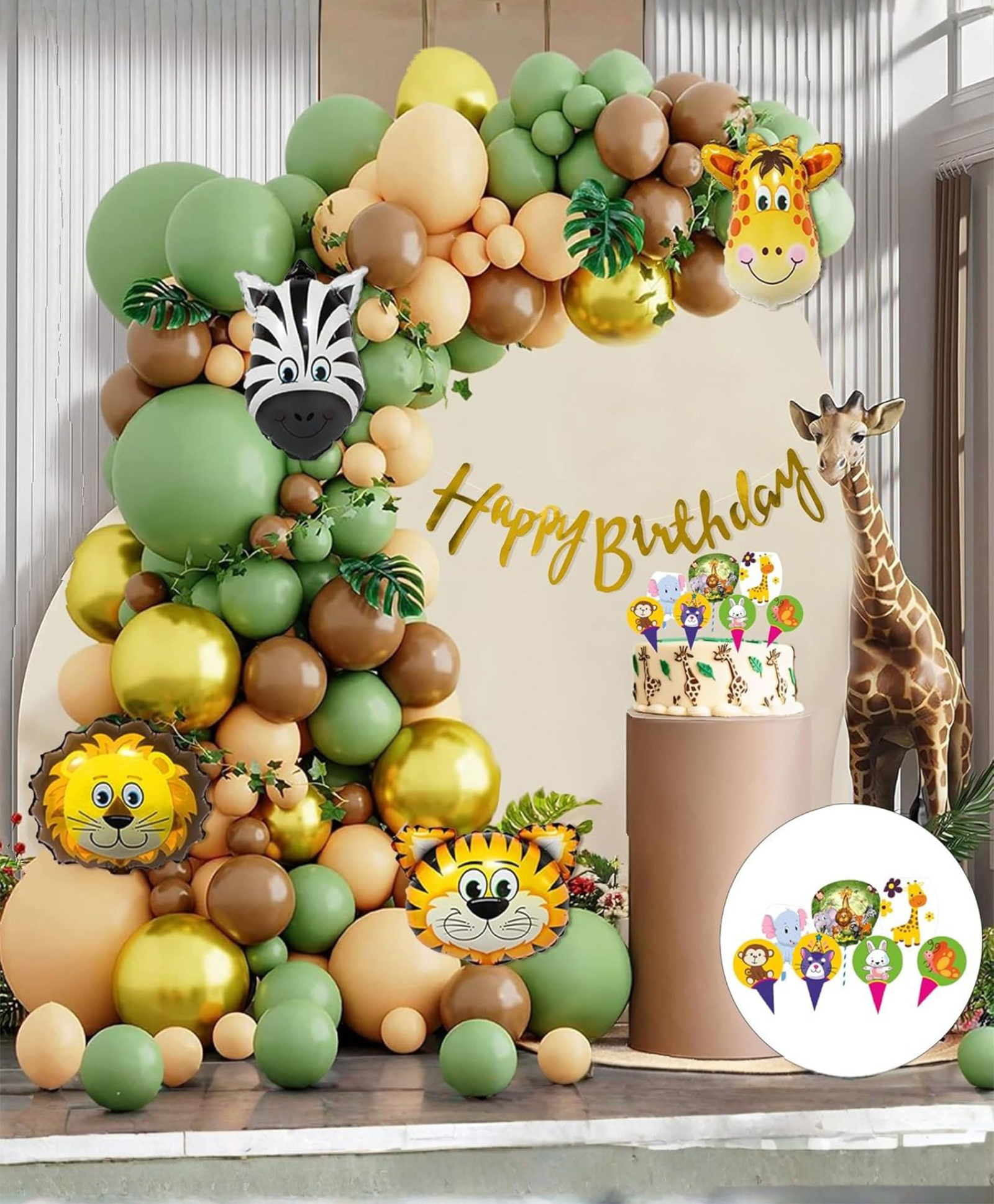 Special You Jungle Theme Birthday Decoration kit for Boys, Girls with Olive Green- 65 Pcs