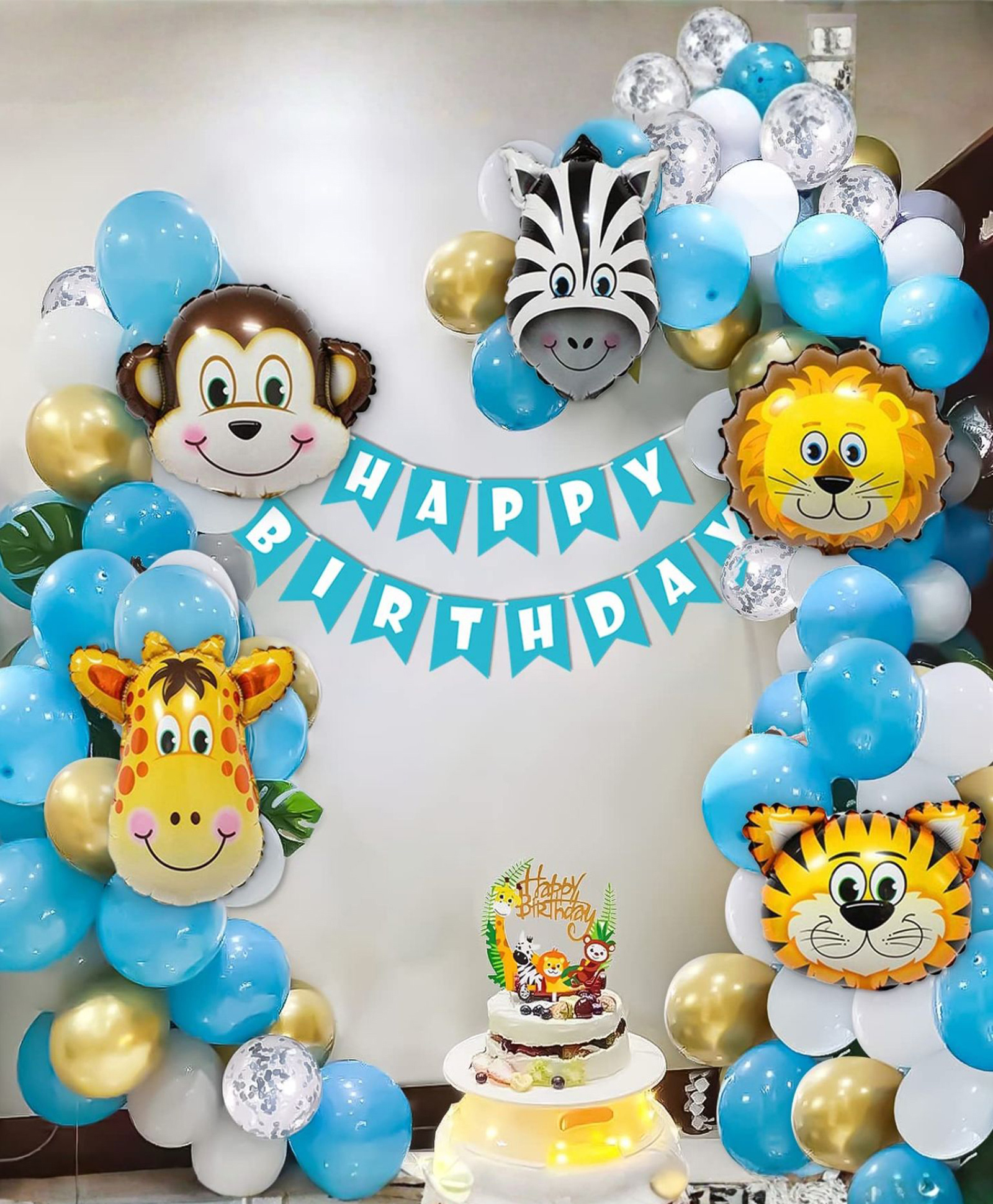 Special You Jungle Theme Birthday Decoration for boys with animal faces foil balloons -69pcs-image-37