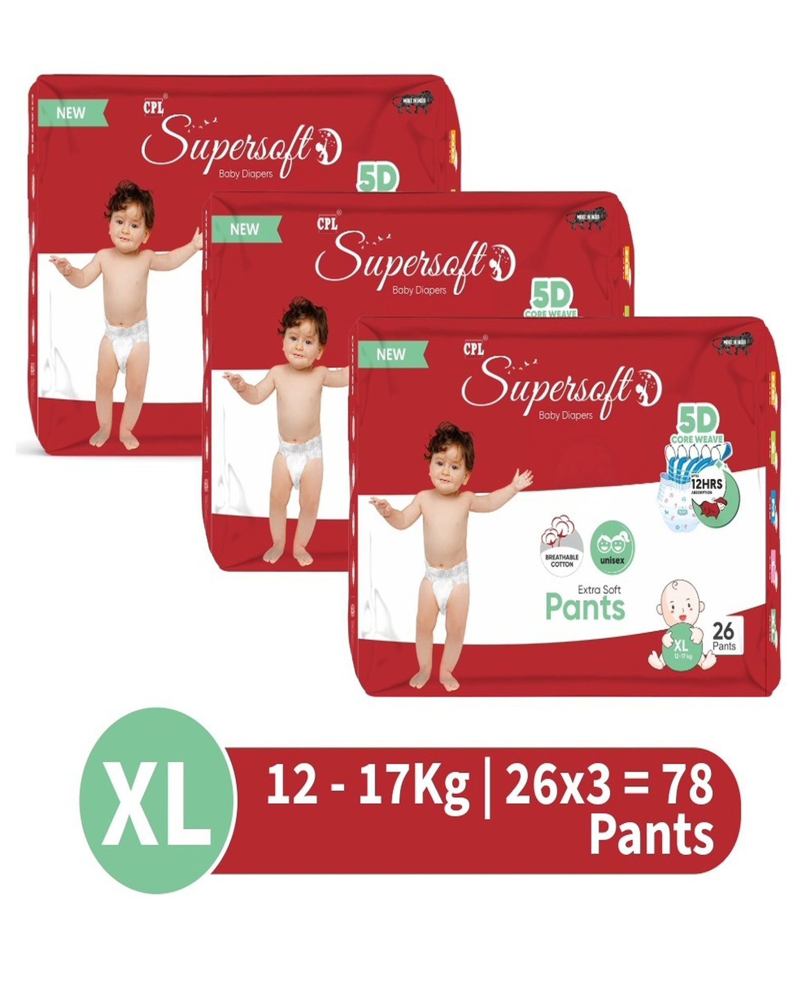 CPLSupersoft Baby Pant Style Diaper Pack of 3- XL (78 Pieces)-image-20