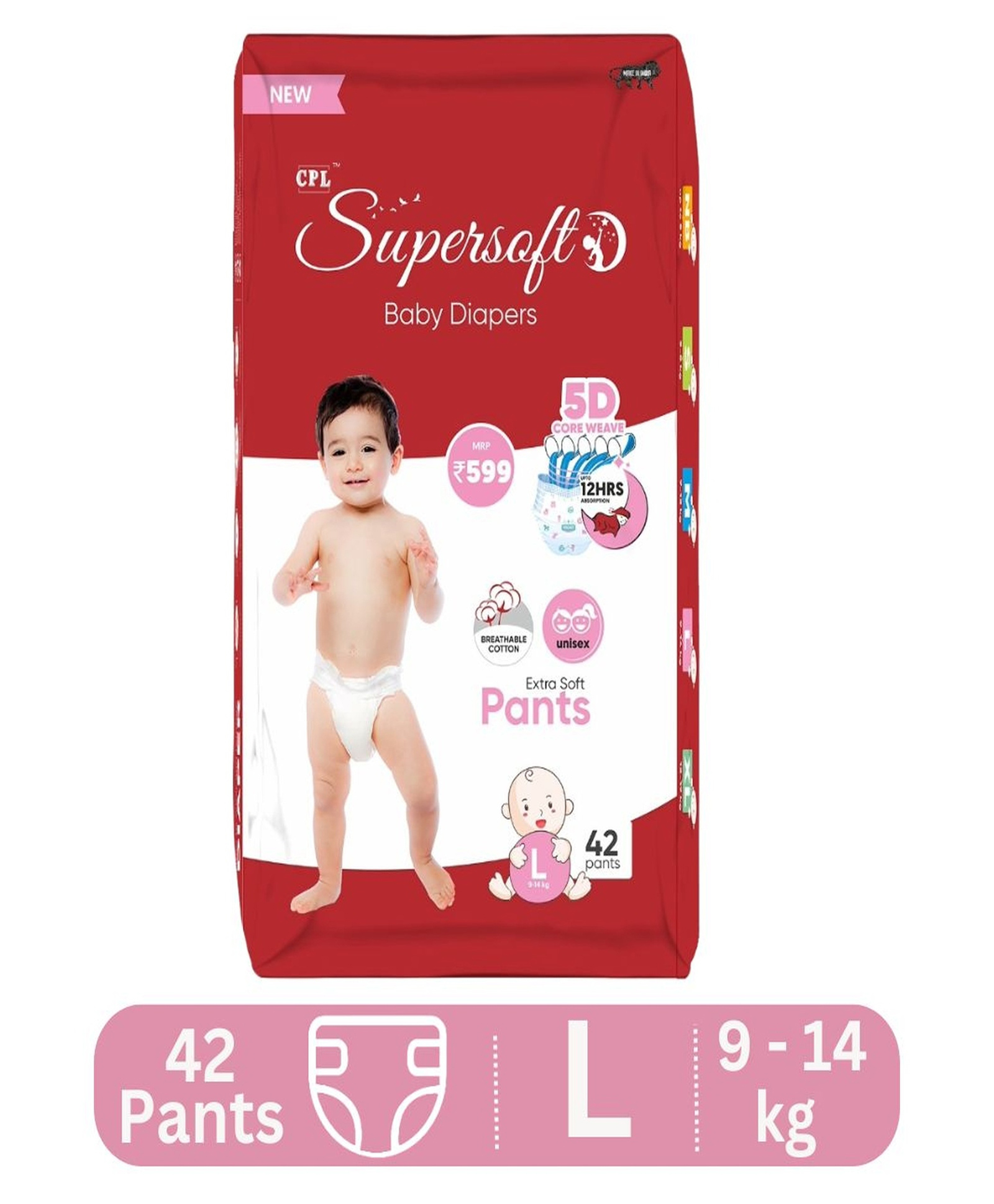 CPL SUPERSOFT Baby Diaper Pant Style | Up to 12 Hours Absorption | 9 - 14 Kg | Size - L 42 Pieces - Pack of 1-image-10