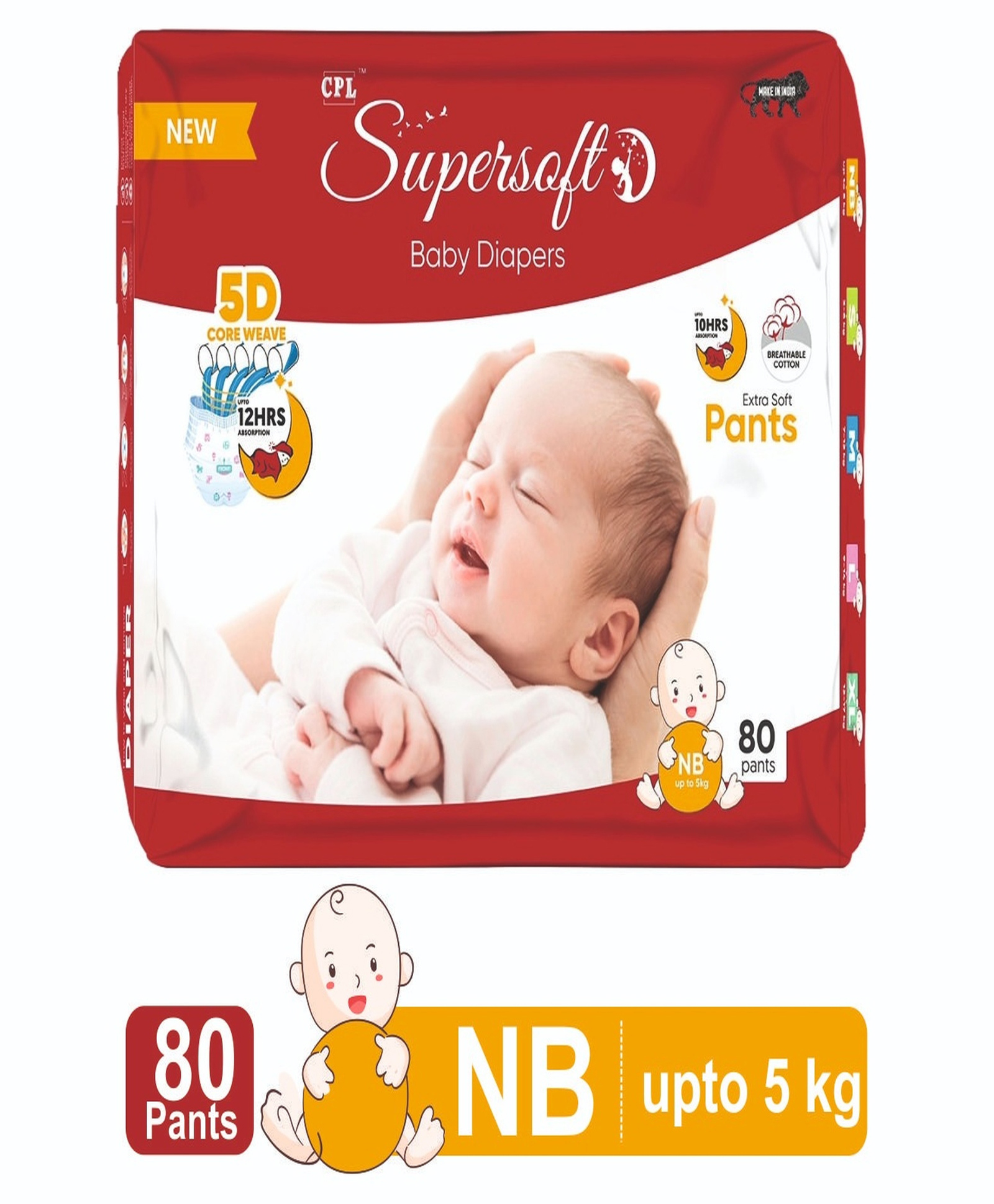 CPL SUPERSOFT Baby Diaper Pant Style | Up to 12 Hours Absorption Pack of 1- New Born (80 Pieces)-image-11