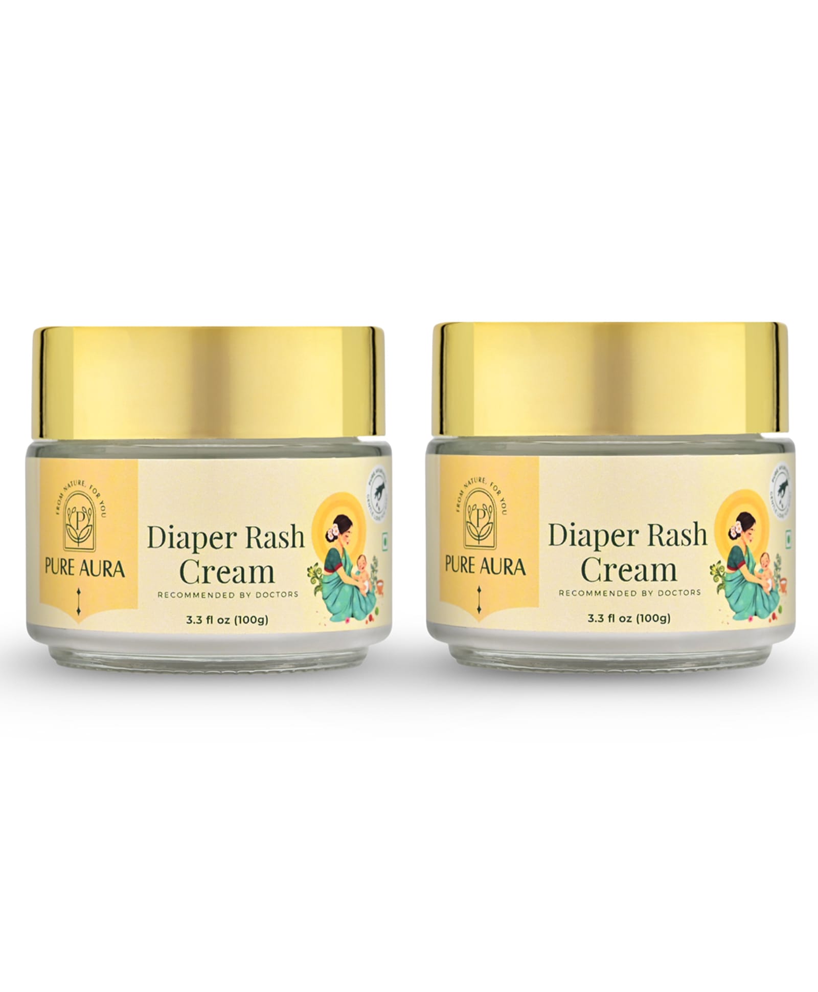 Pure Aura Baby Diaper Rash Cream Pack of 2 (100g Each) | Soothing Anti-Rash Protection for Baby Skin