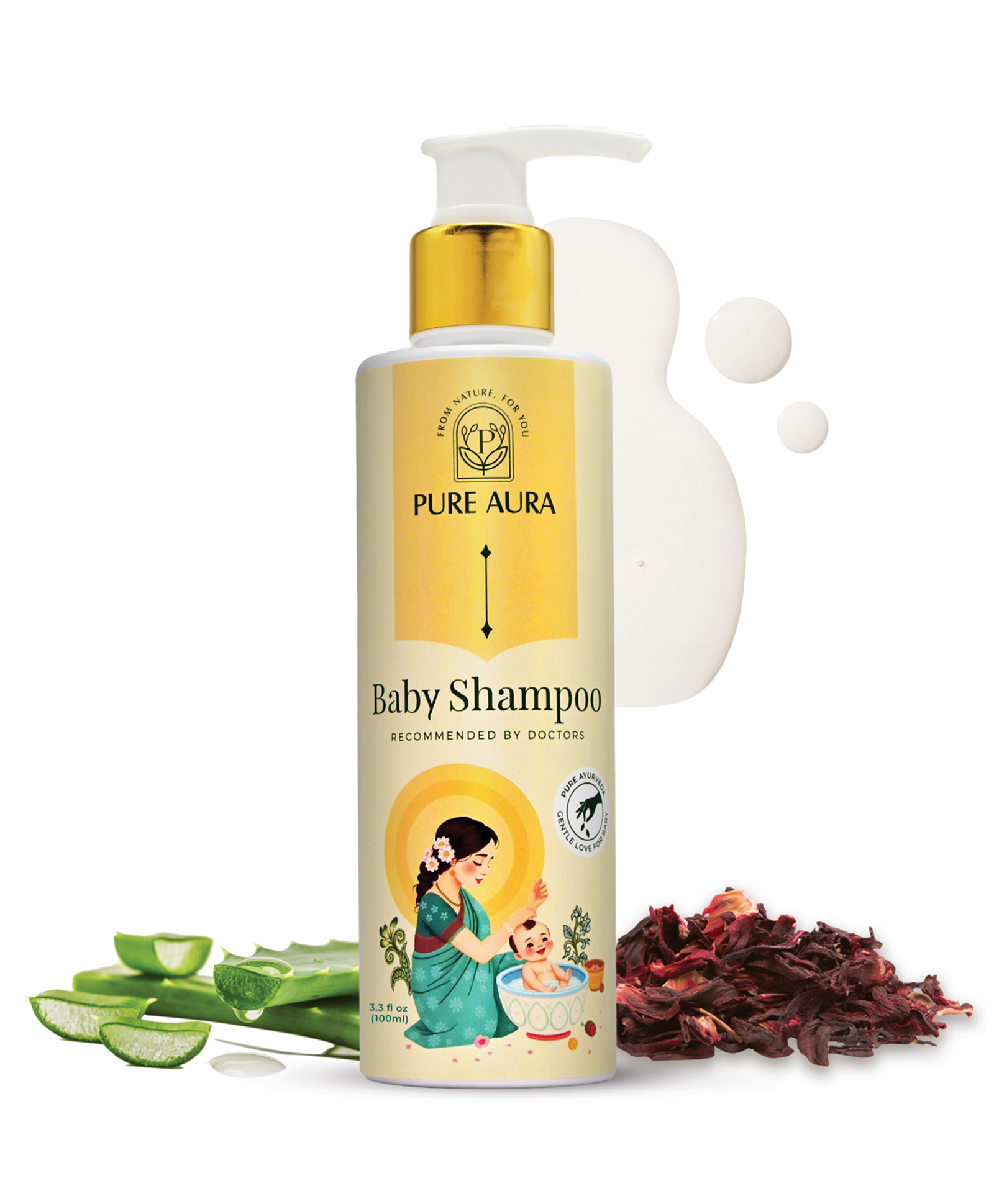 Pure Aura Baby Shampoo 100ml | Tear-Free Gentle Cleanser for Soft Hair & Sensitive Newborn Scalp
