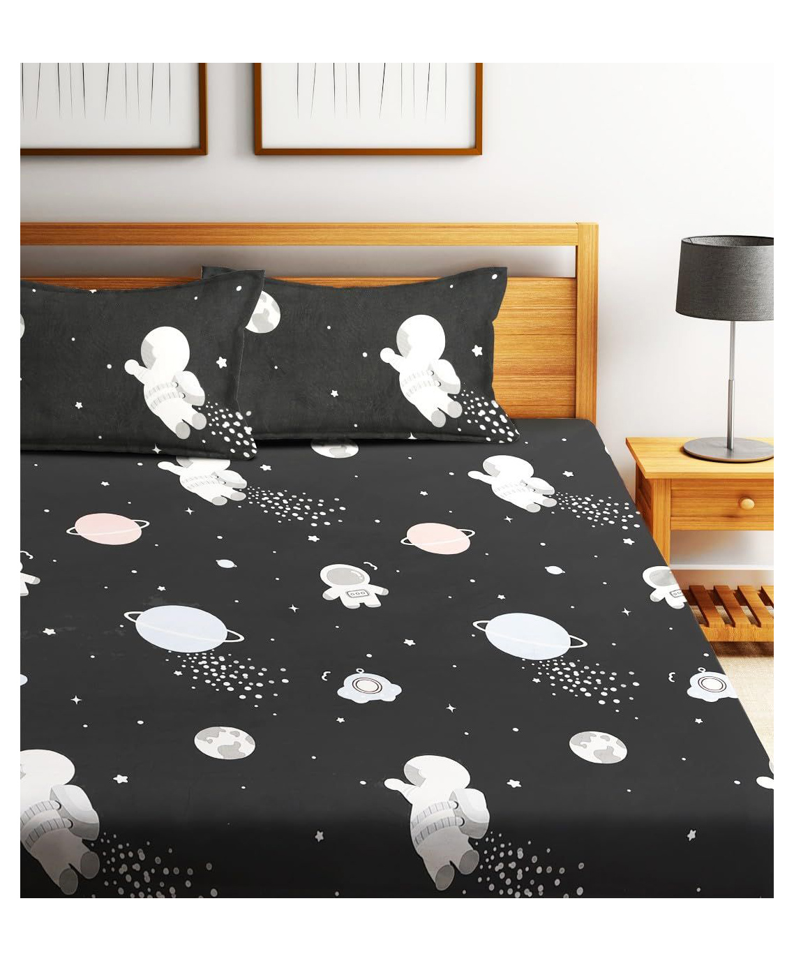 BhaiJi Bedsheets 220TC Glace Cotton Bed Sheet Double Bed With 2 Pillow Covers - Black Space Science Theme-image-21