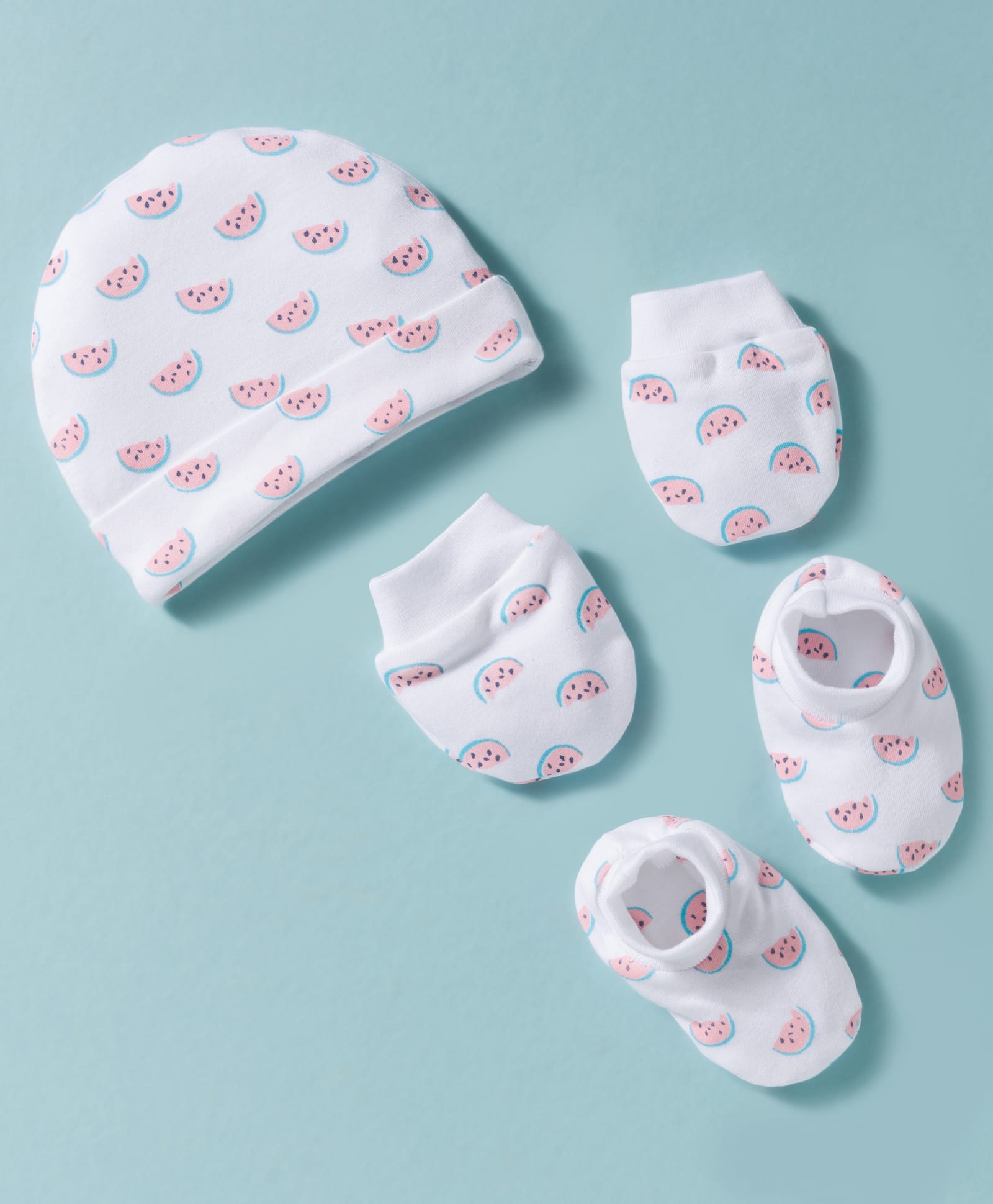 Simply Interlock Knit Cap Mittens & Booties With Watermelon Print White - Diameter 16 cm-image-21