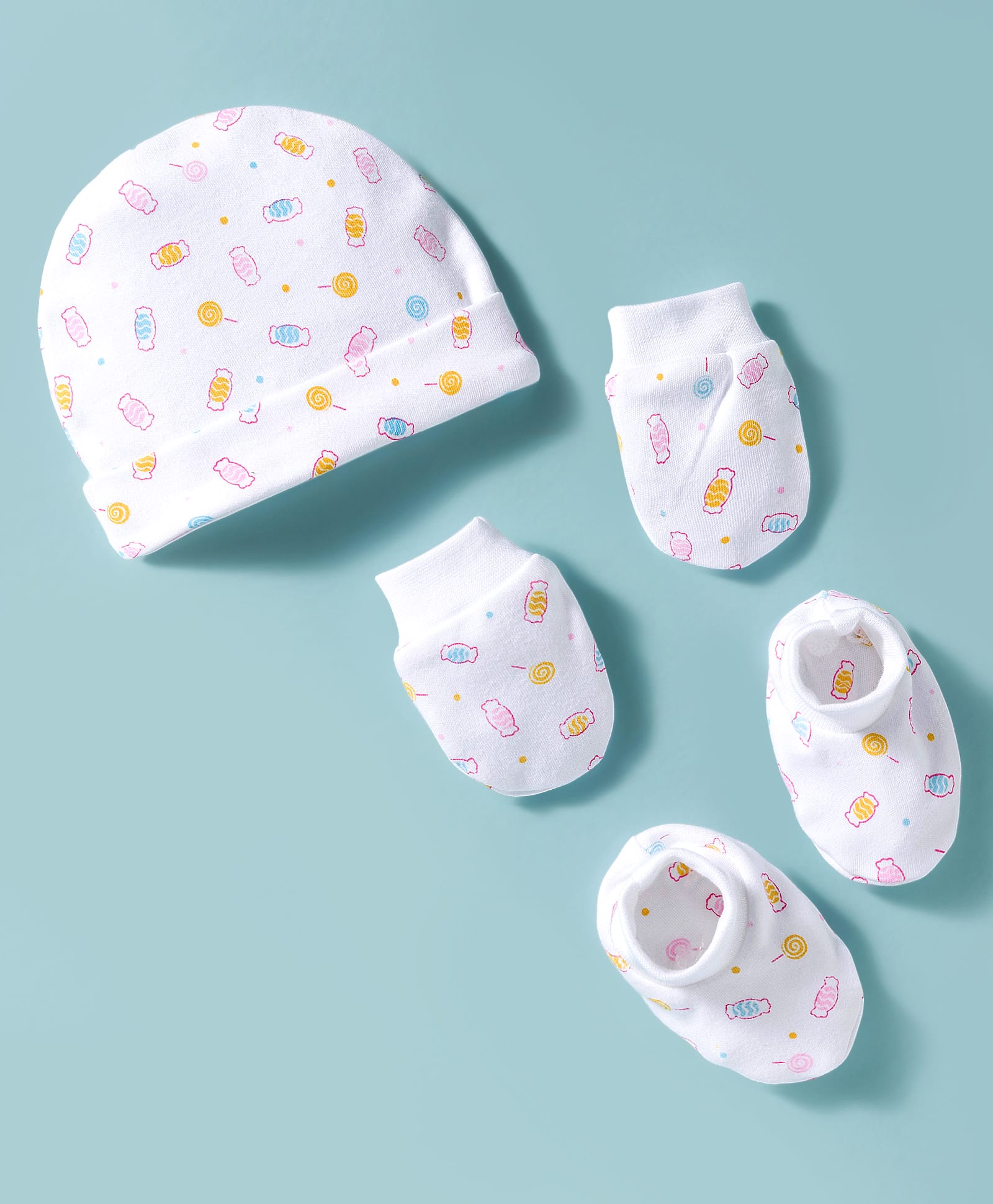 Simply Interlock Knit Cap Mittens & Booties Set With Toffy Print White - Diameter 16 cm-picture-26