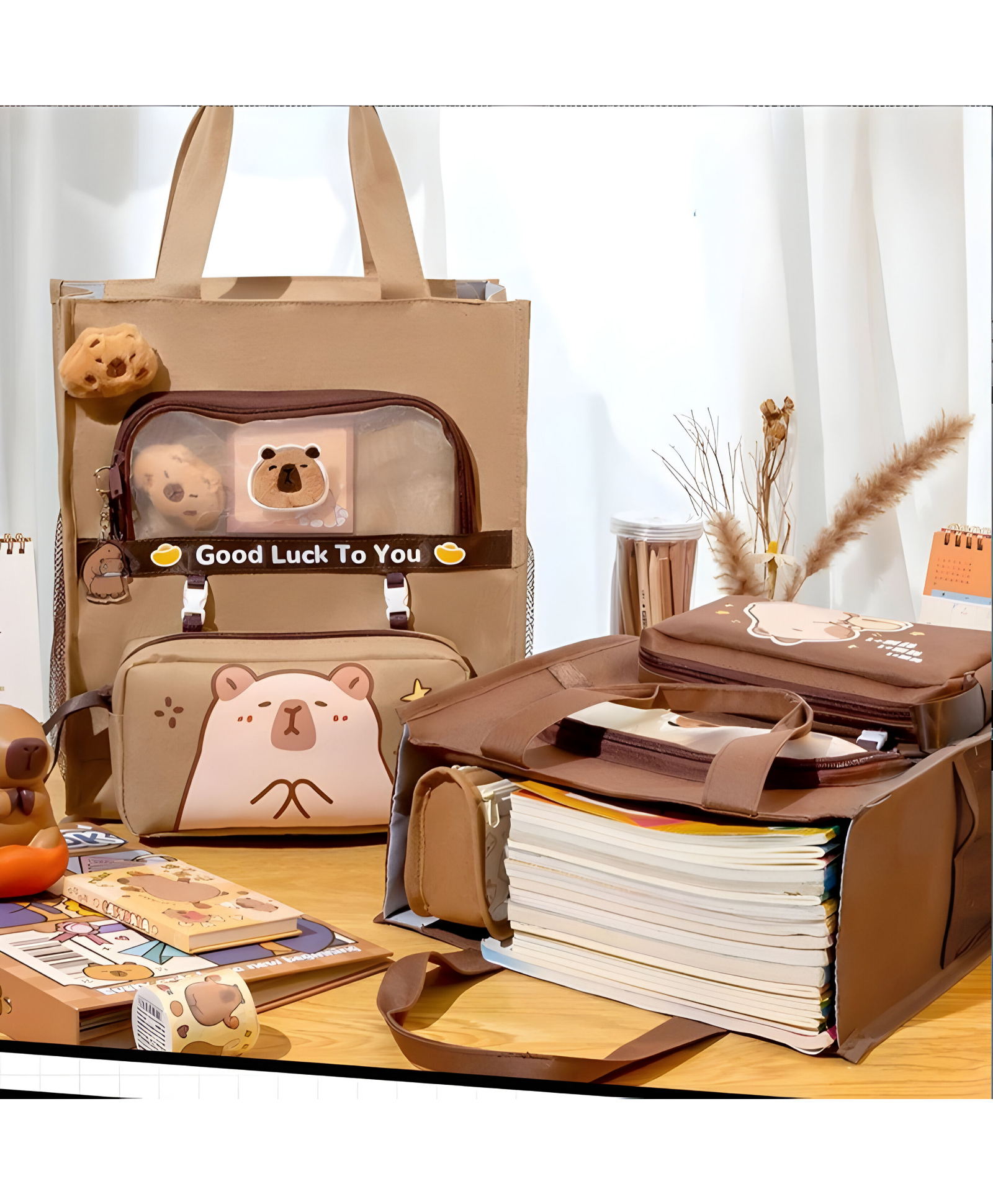 SCHOOLISH Capybara Tote Bag School Bag Large Capacity Satchel Cartoon File Bag Education Supplies - PACK OF 1 - COLOR MAY VARY-picture-17