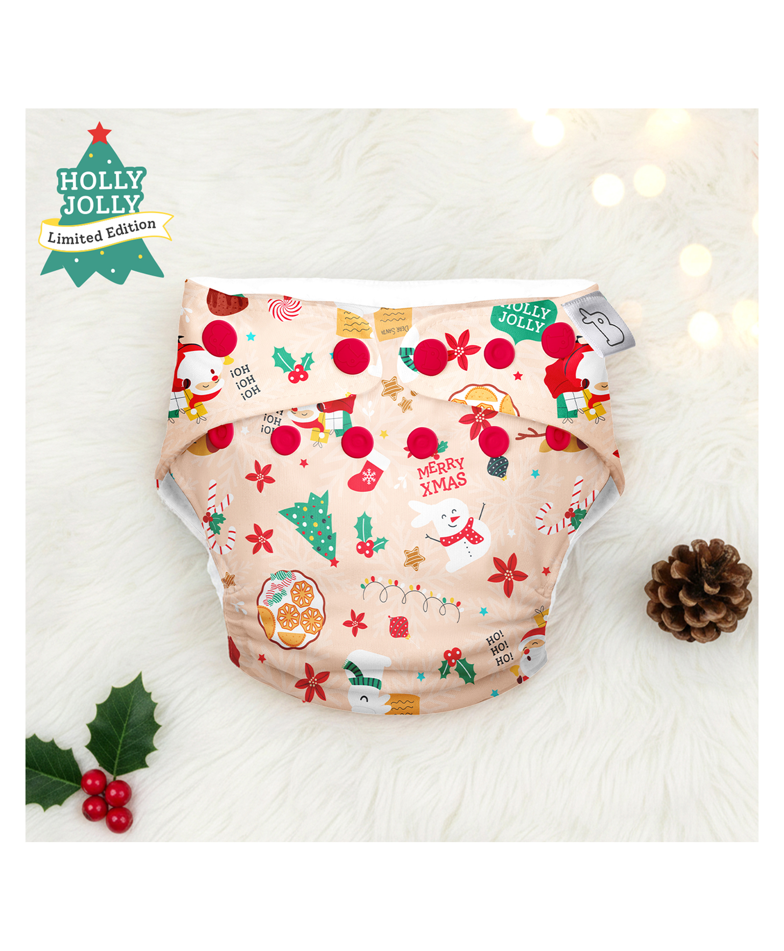 SuperBottoms Swim Diaper Limited Edition Christmas Print | Waterproof Outer | Reusable Cloth Diaper Cover