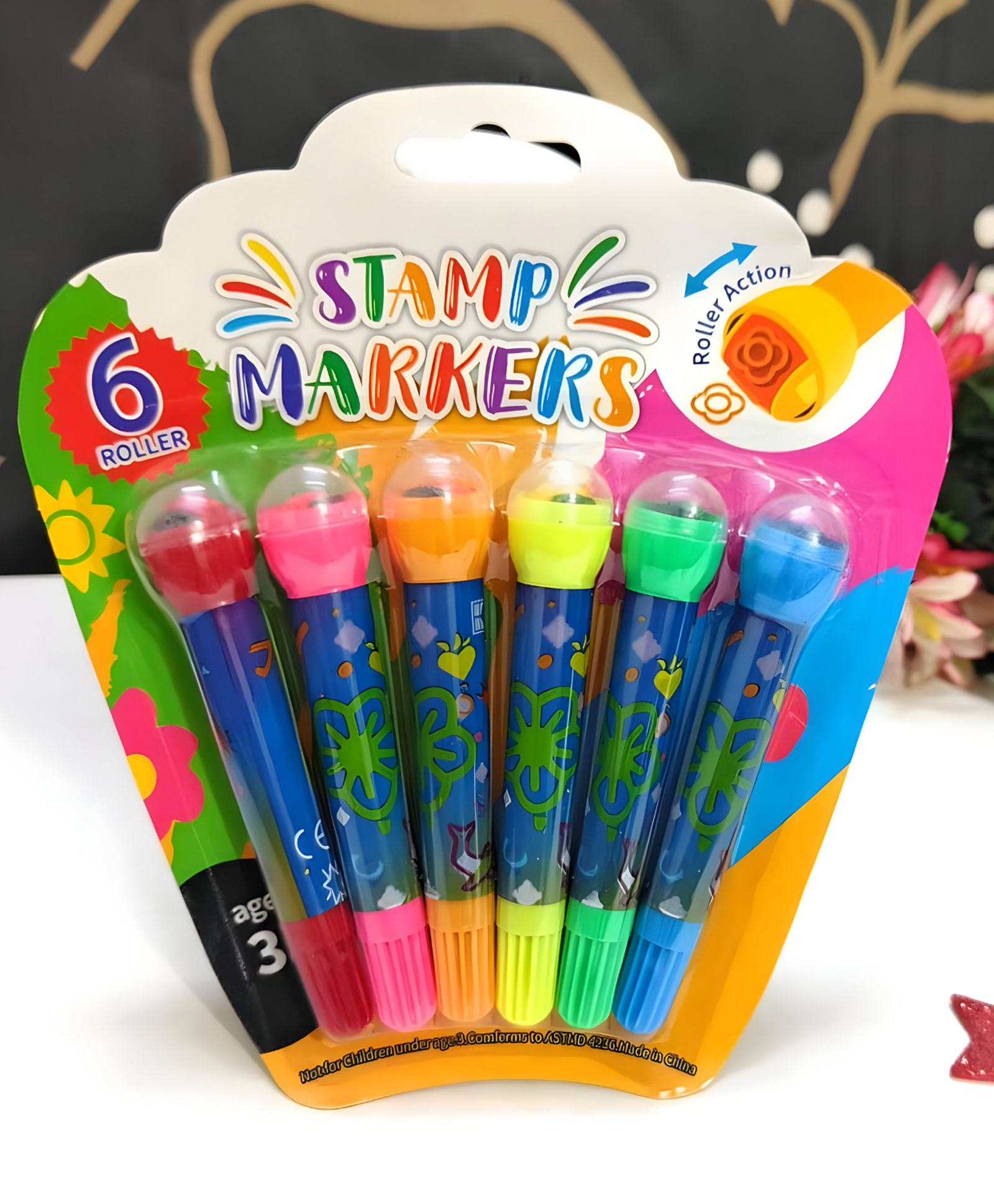 SCHOOLISH 2 in 1 6Pcs Roller Stamper Marker Pen Set with Water Based Ink for Birthday Return Gift for Kids/Indoor Fun Activity for Girls & Boys - PACK OF 1 - COLOR MAY VARY-image-31