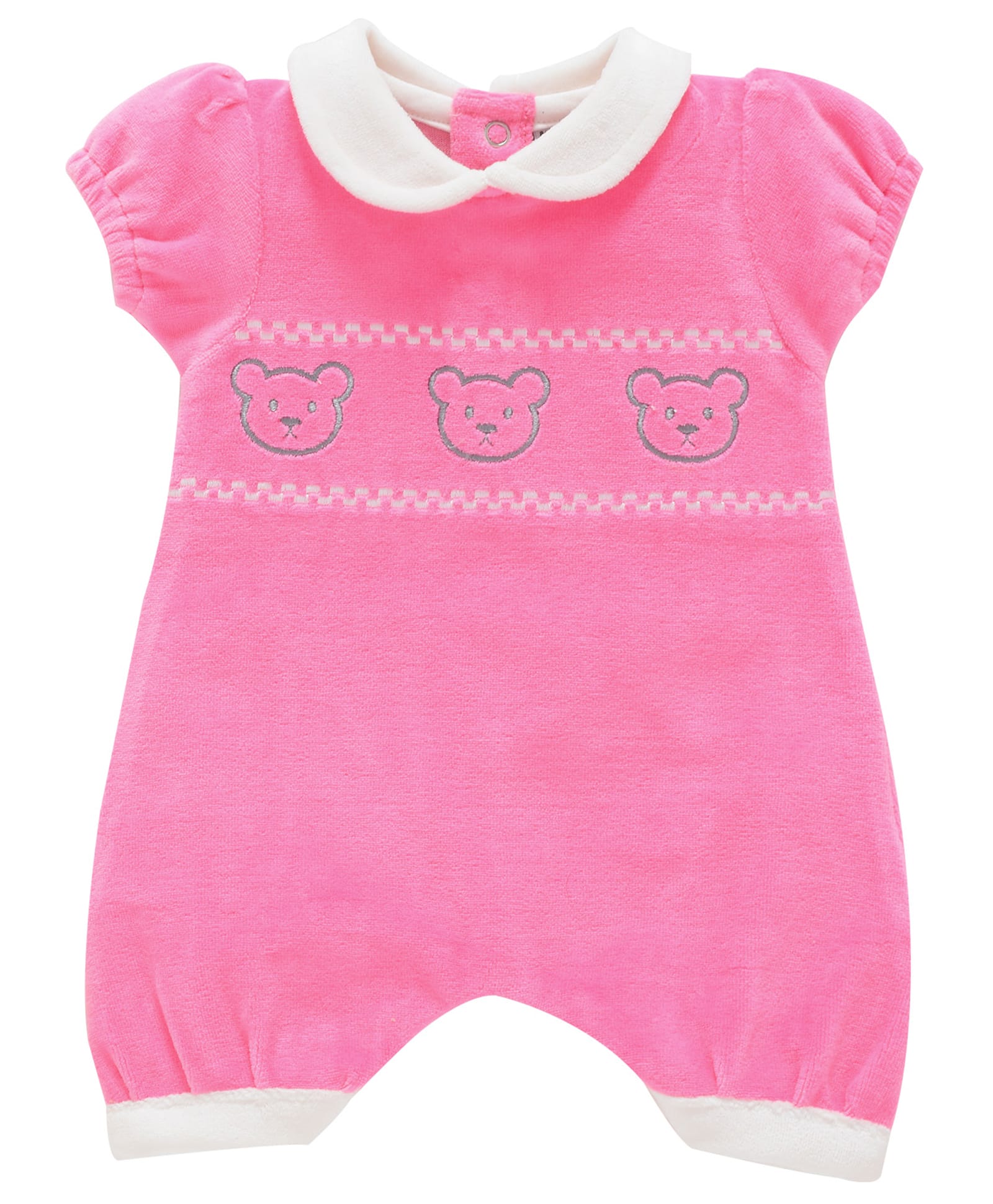 Wonderchild Half Puffed Sleeves Teddy Bear Face Embroidered Romper - Rose-image-26